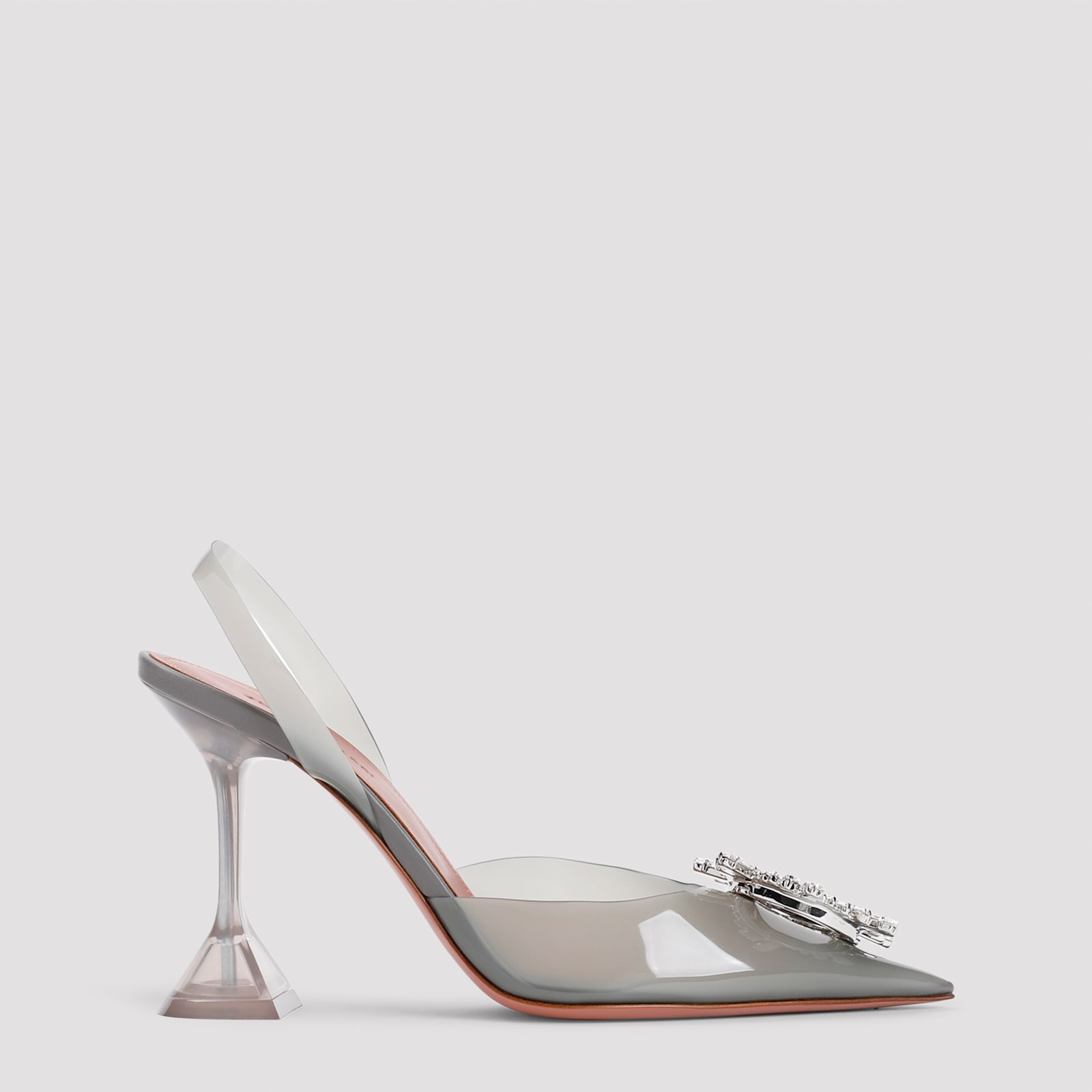 Shop Amina Muaddi Begum Glass Slingback In Milky Grey White