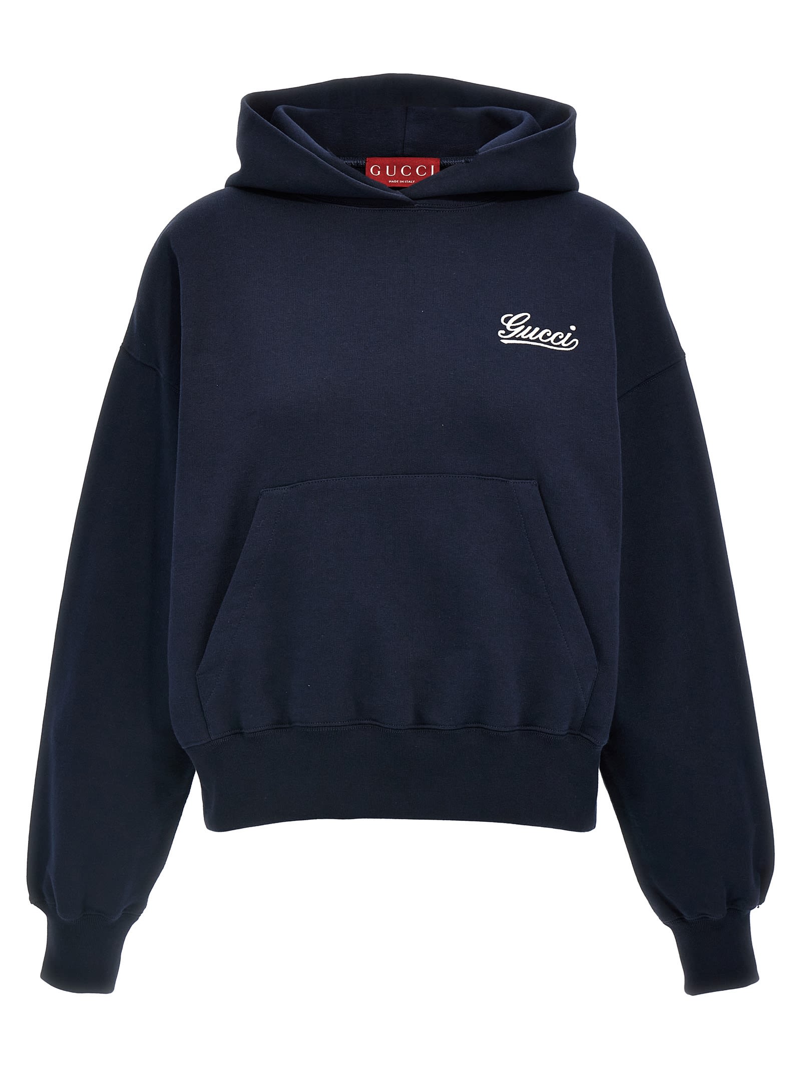 Shop Gucci Logo Embroidery Hoodie In Blue