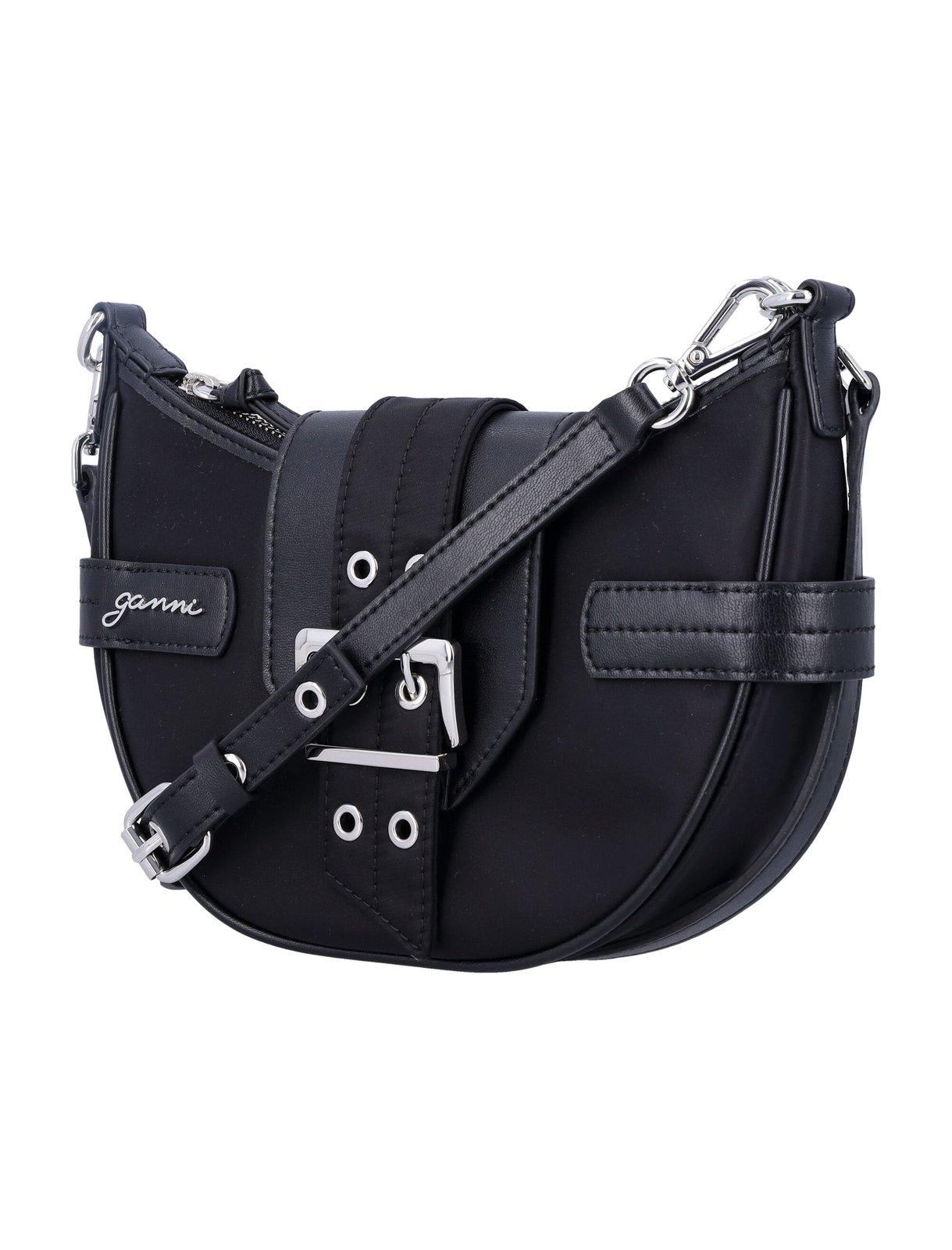 Shop Ganni Buckle-detailed Small Crossbody Bag In Black