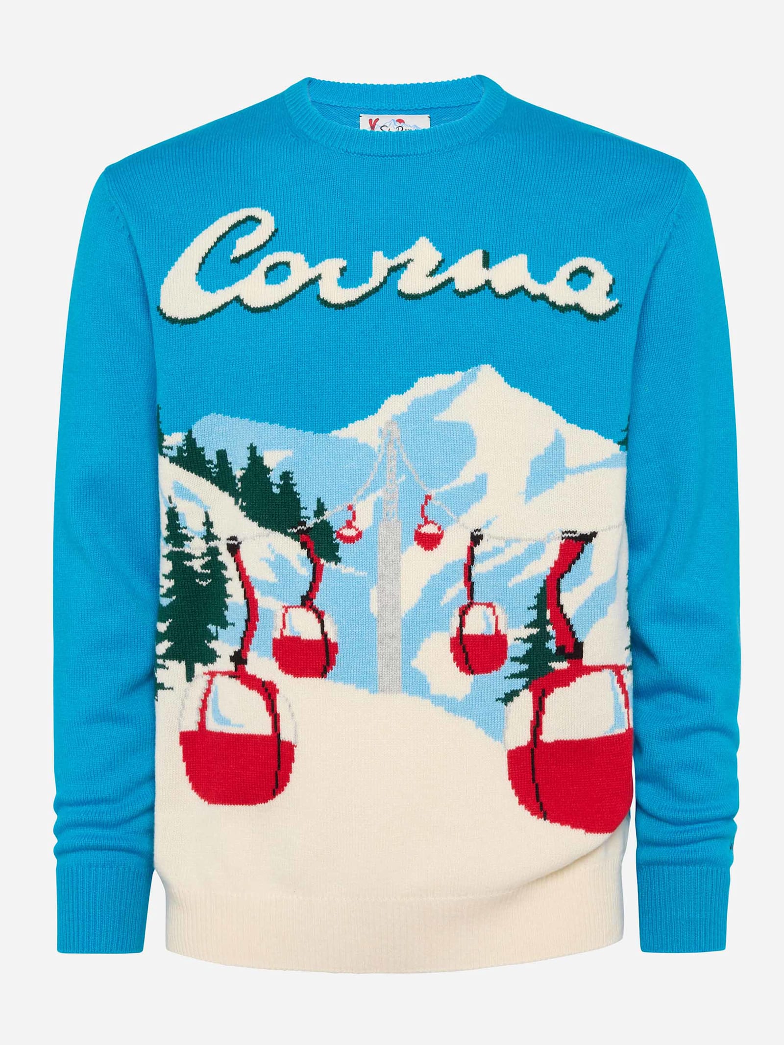 Mc2 Saint Barth Crewneck Sweater Heron With Courma Postcard Jacquard In Sky
