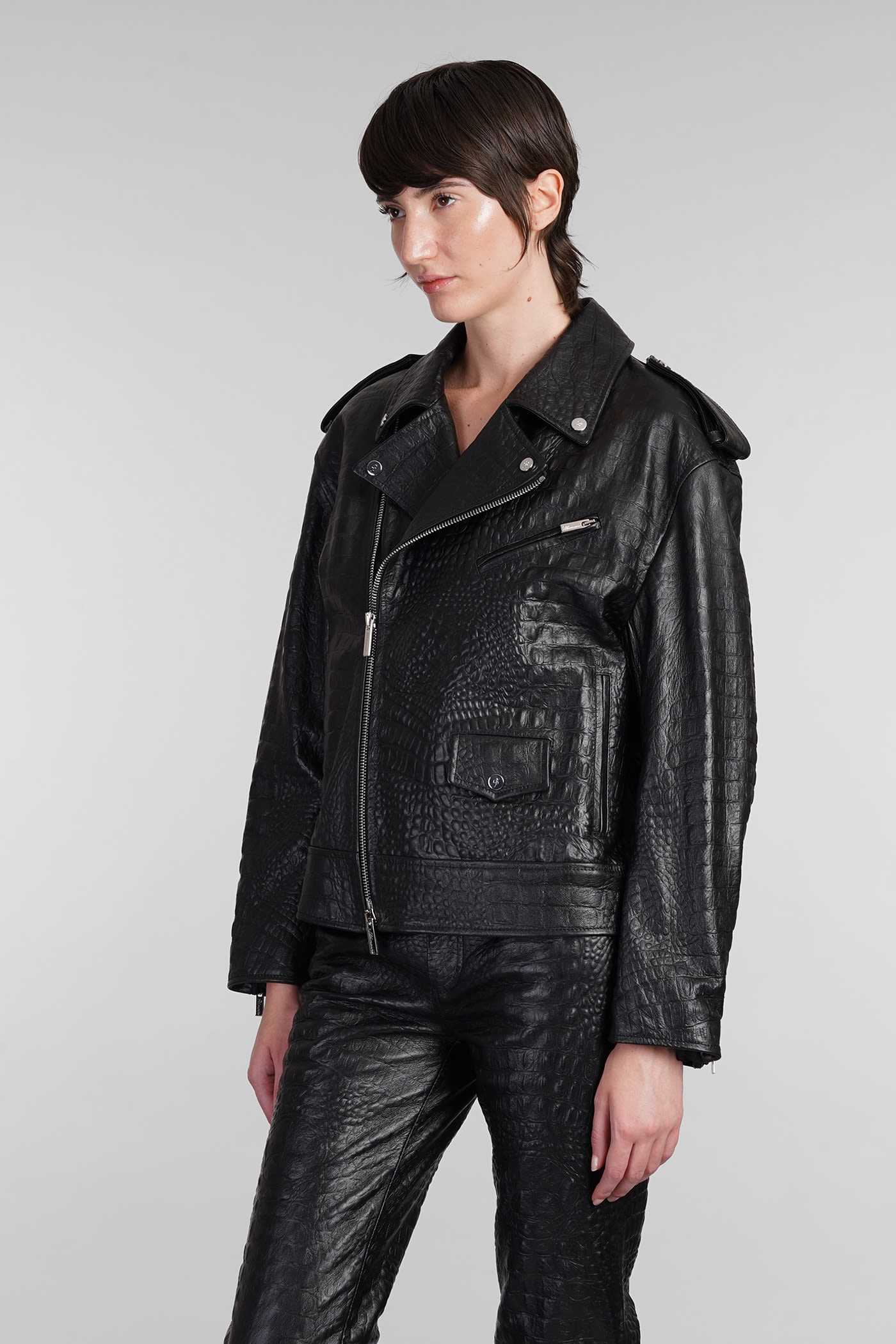 Shop Blumarine Biker Jacket In Black Leather