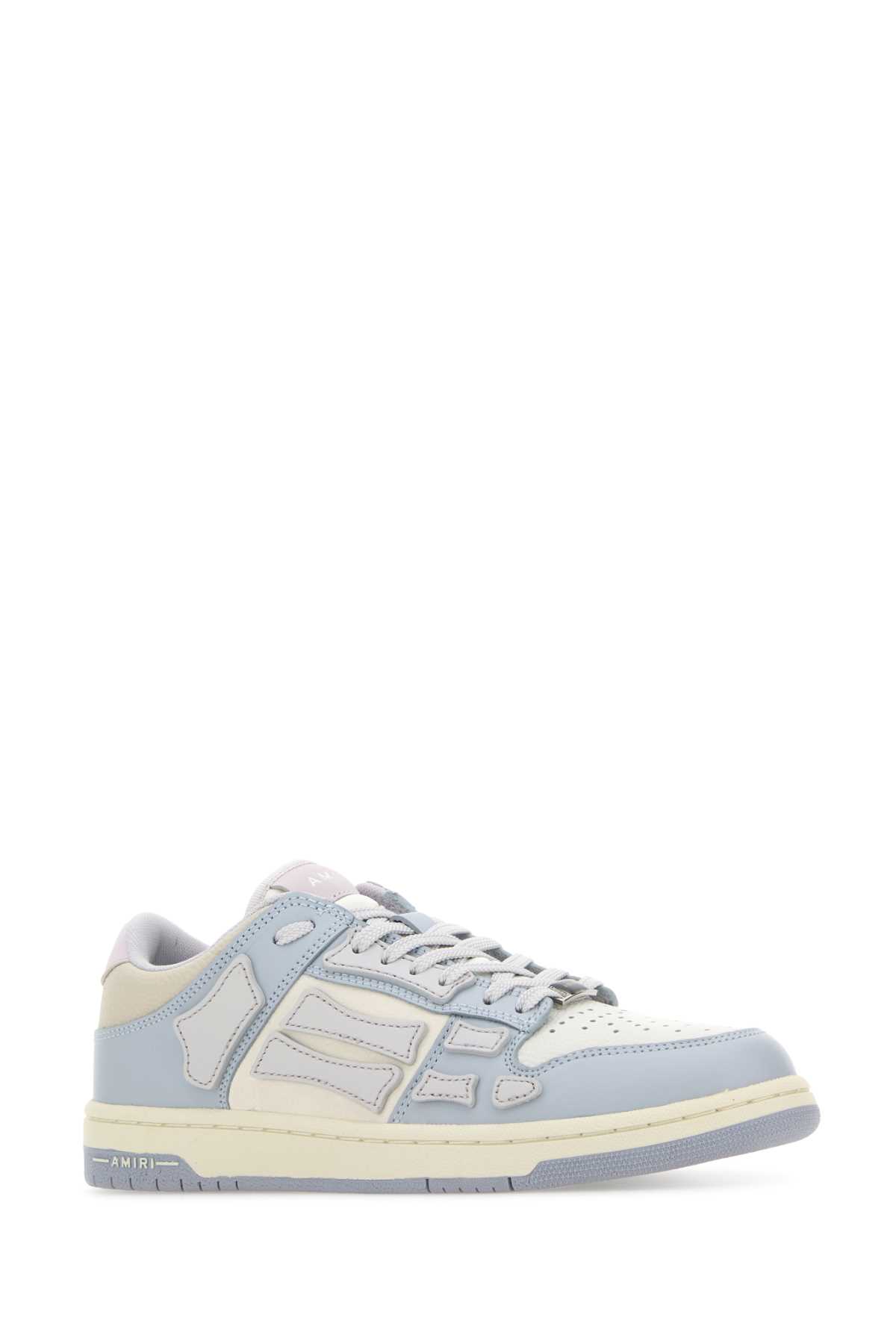Shop Amiri Two-tone Leather Skel Sneakers In Greyblue