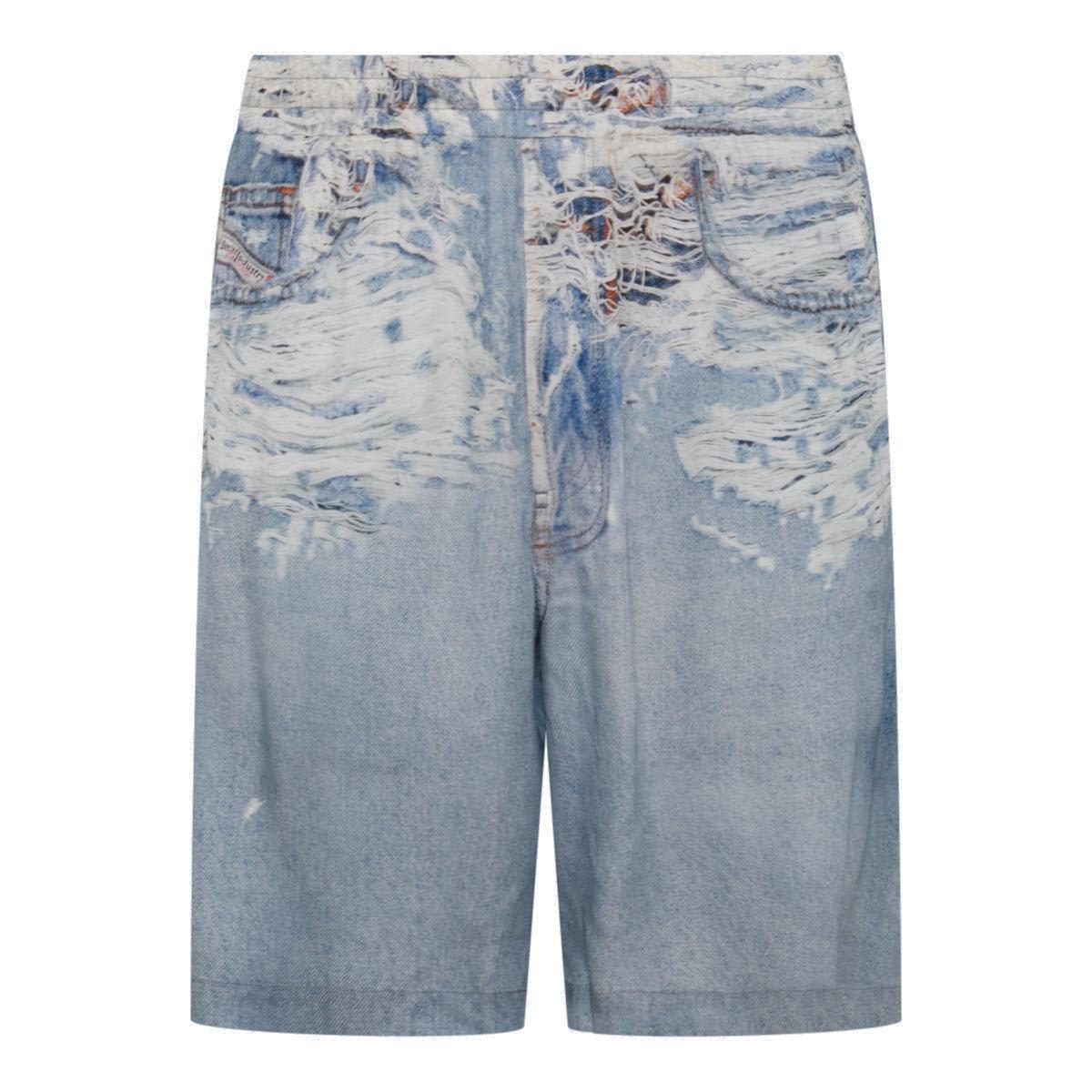 Shop Diesel P-alston Denim Printed Shorts In Blue