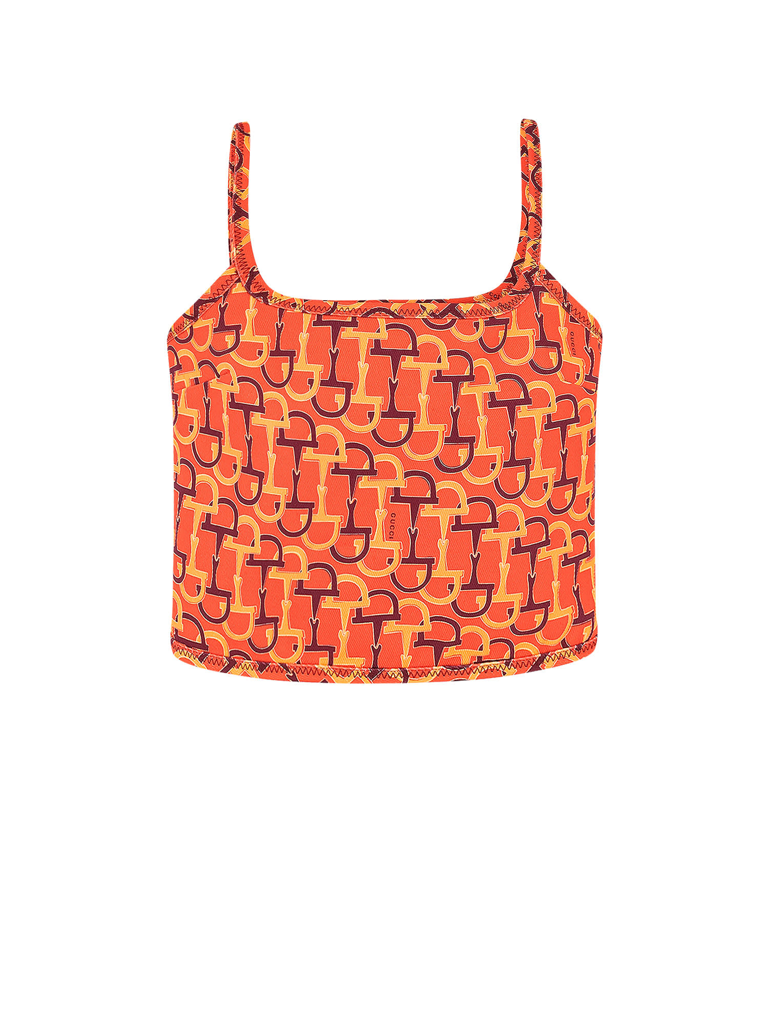 Gucci Orange Top With Spaghetti Straps And All-over Horsebit Print In Cotton Woman