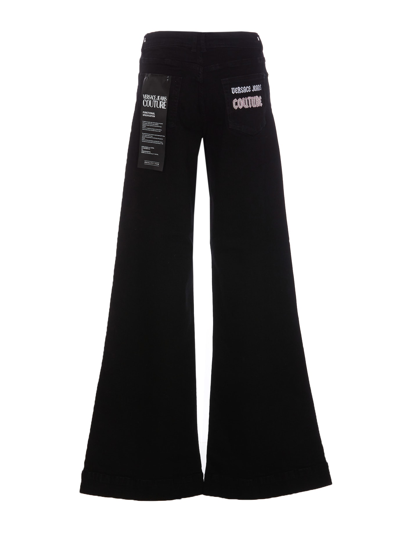 Versace Jeans Couture Wide-leg Denim Trousers Featuring Pockets In Black