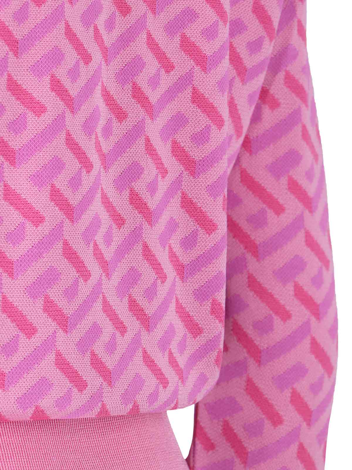 Versace La Greca Jacquard Short-sleeve Sweater In Pink