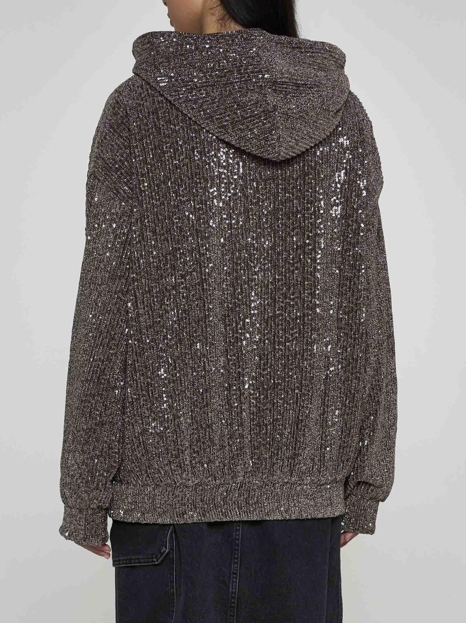 Shop Stine Goya Jesper Sequin Lame Knit Hoodie In Marrone