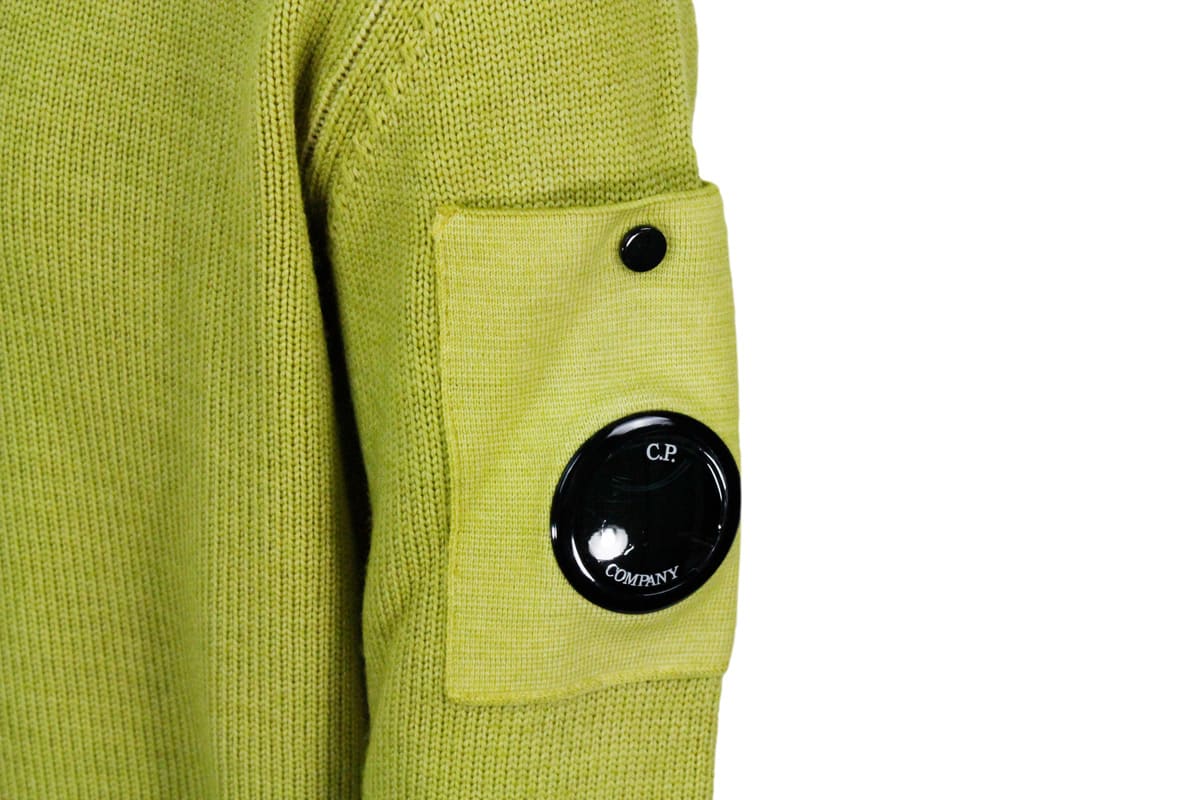 C.p. Company Crewneck Wool Sweater With Logo On The Sleeve In Vanisè Color In Green