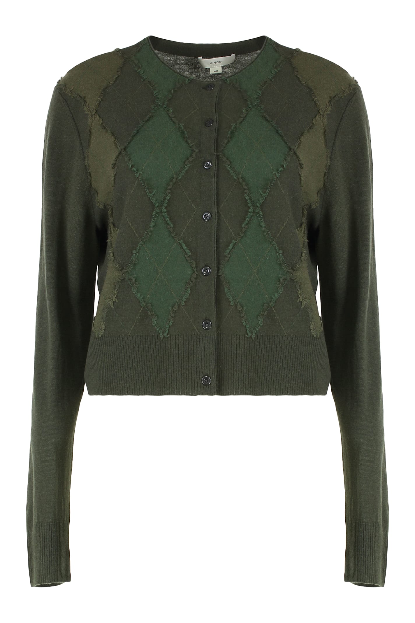 Vince Cardigan In Mixed Wool Argyle In Green