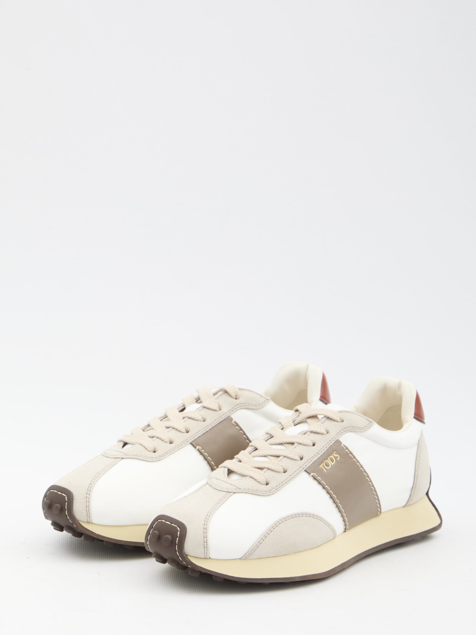 Shop Tod's Sneakers In Leather And Technical Fabric In White