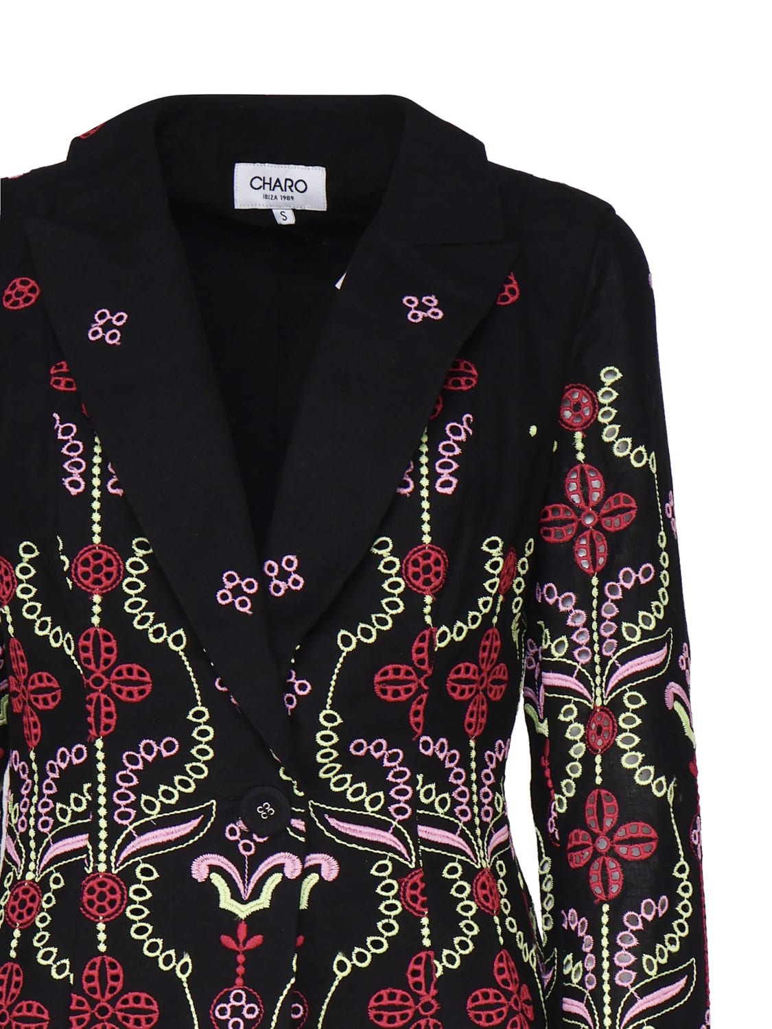 Charo Ruiz Kira Jacket In Cotton And Linen In Black, Pink, Red