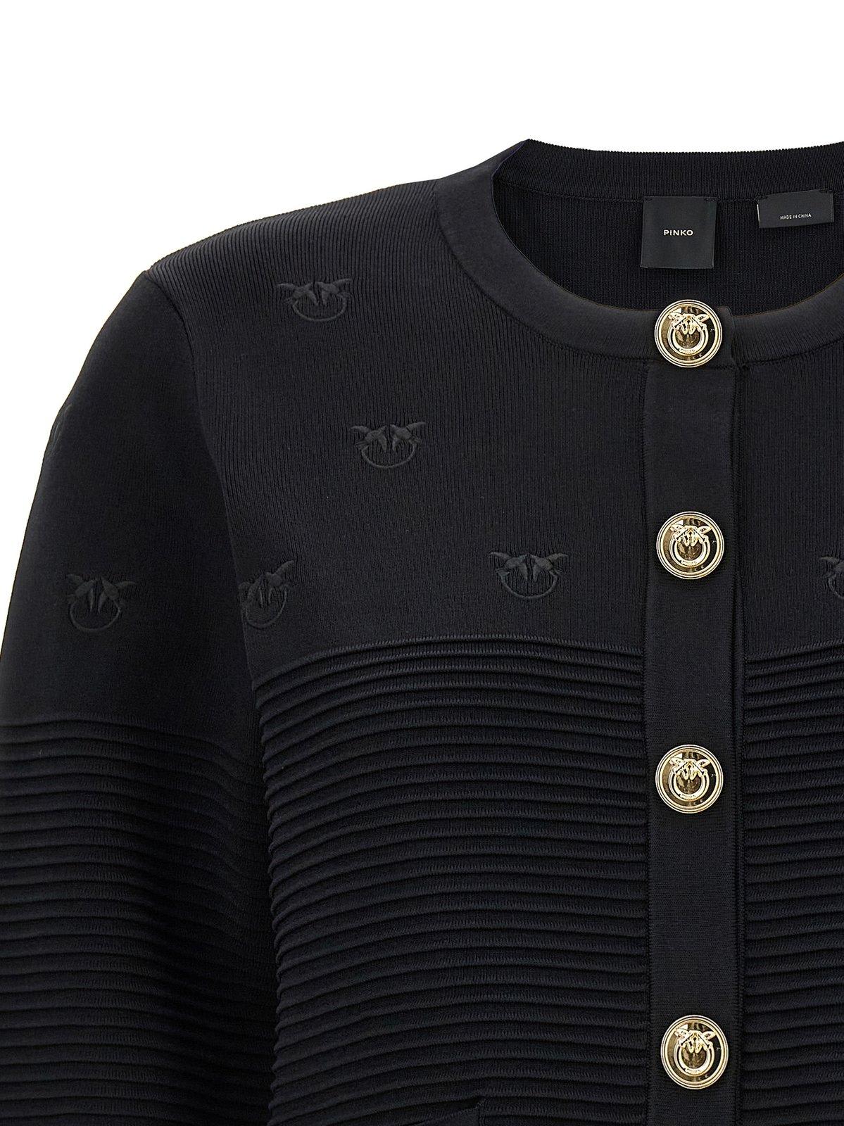 Shop Pinko Love Birds Embroidered Cropped Cardigan In Black