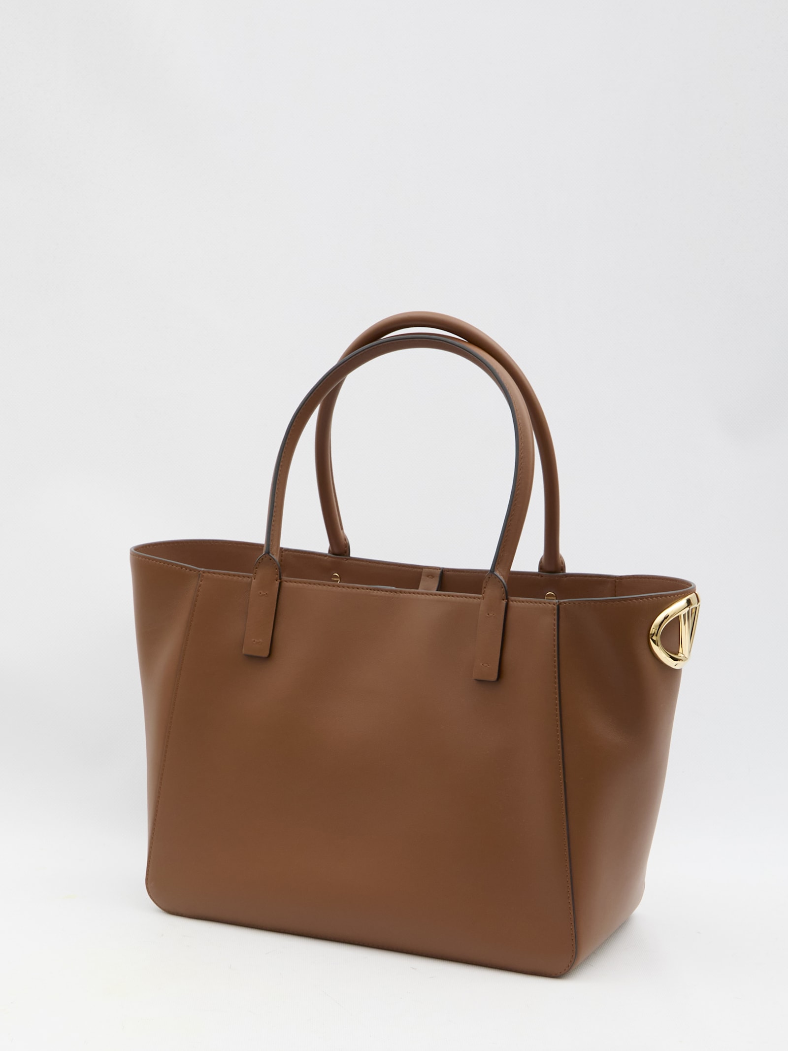 Shop Valentino Vlogo Side Shopping Bag In Brown