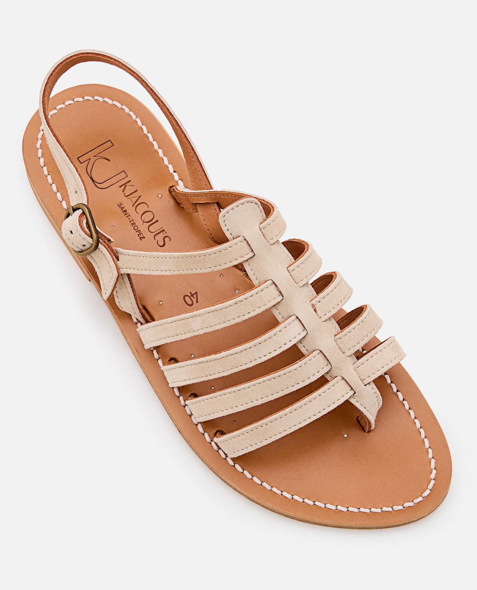 Kjacques K.jacques Homere Leather Flat Sandals In Beige