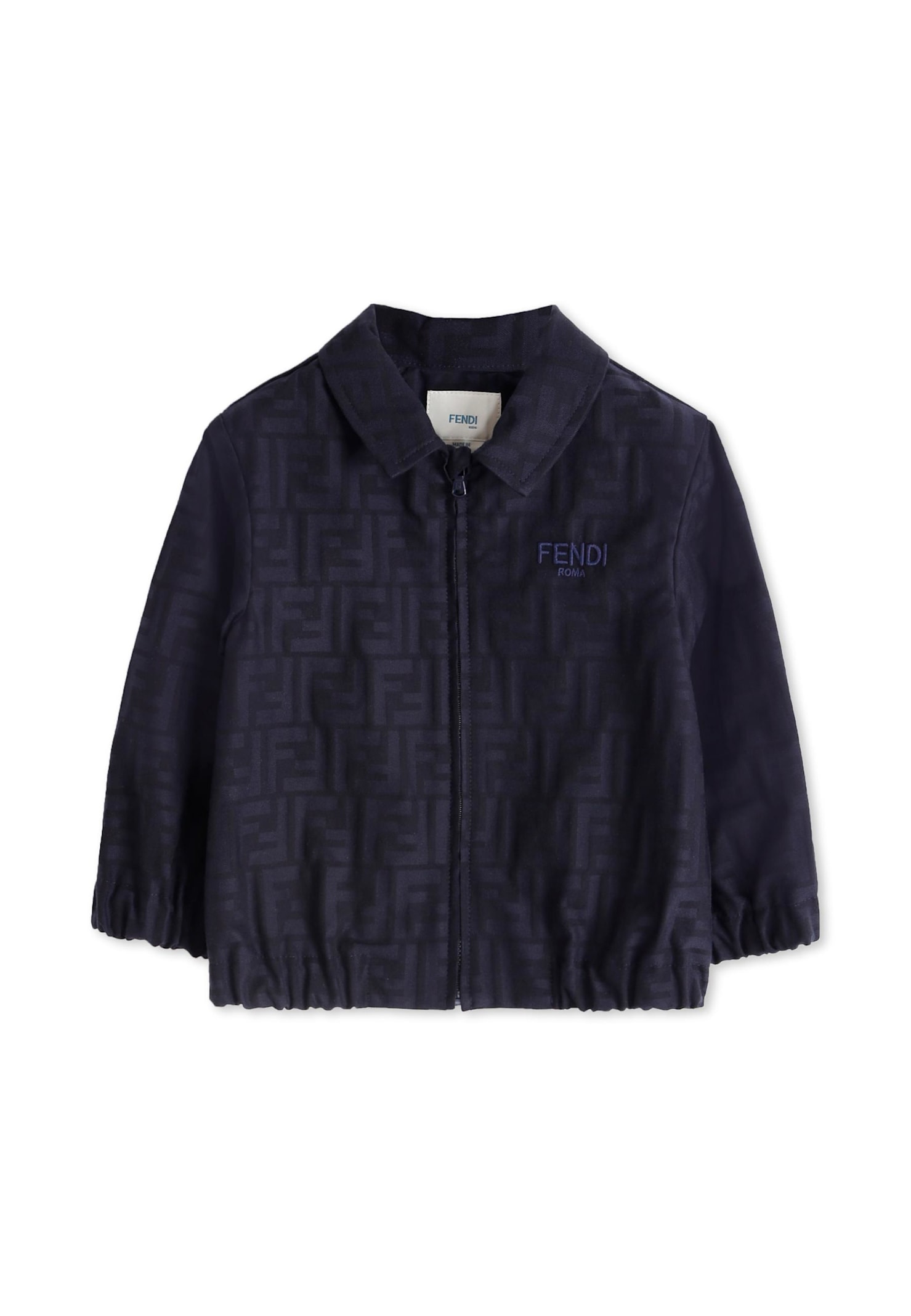 Fendi Blue Jacket With All-over Ff For Baby Boy In Blue