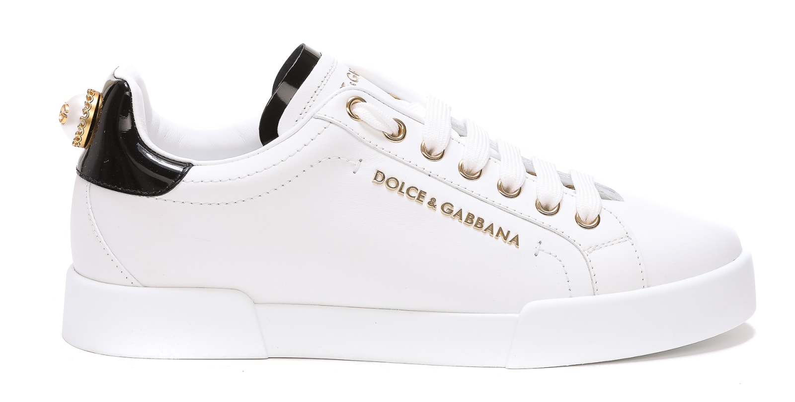 Shop Dolce & Gabbana Portofino Sneakers In Bianco/nero/oro
