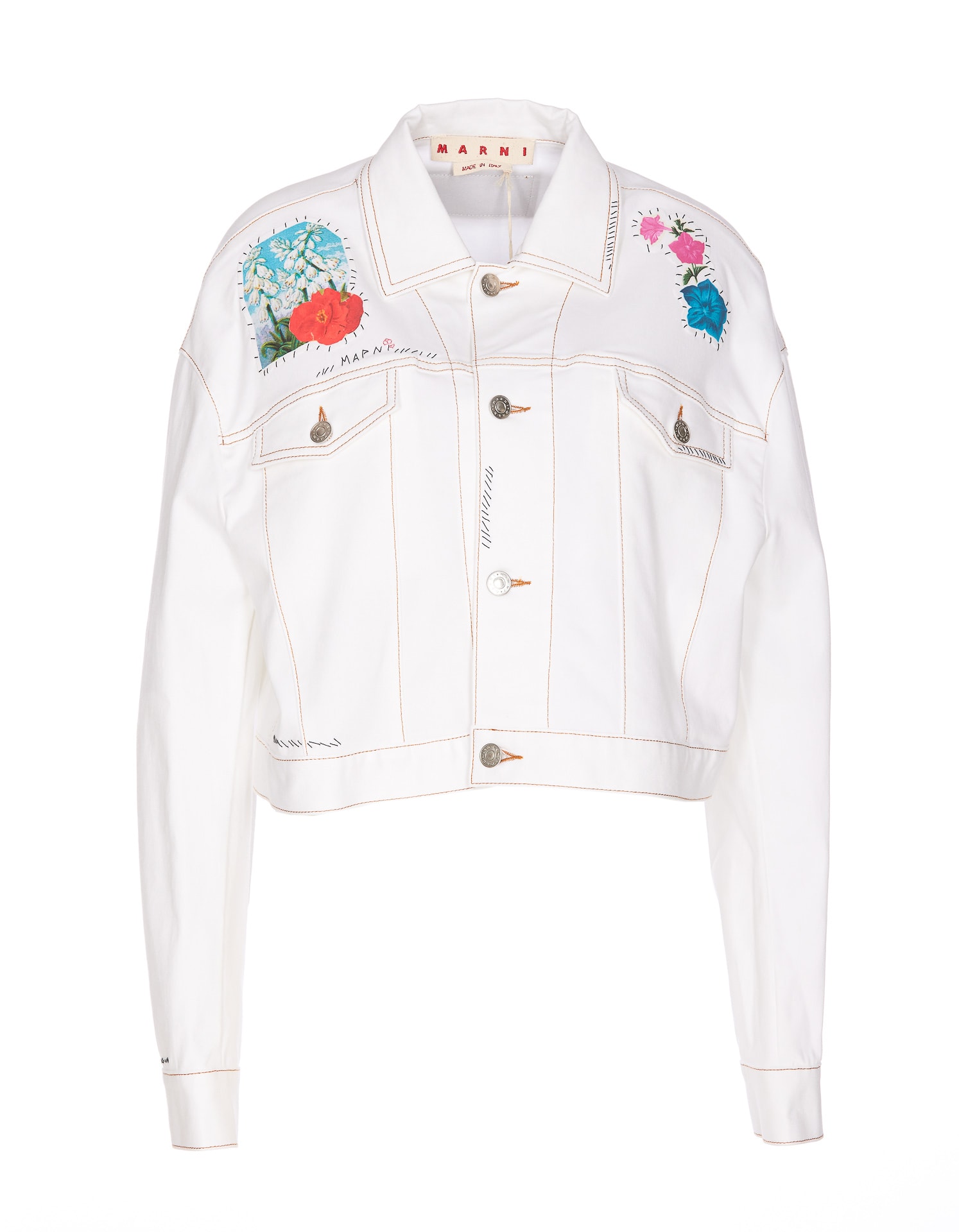 Shop Marni Flower Print Jacket In White