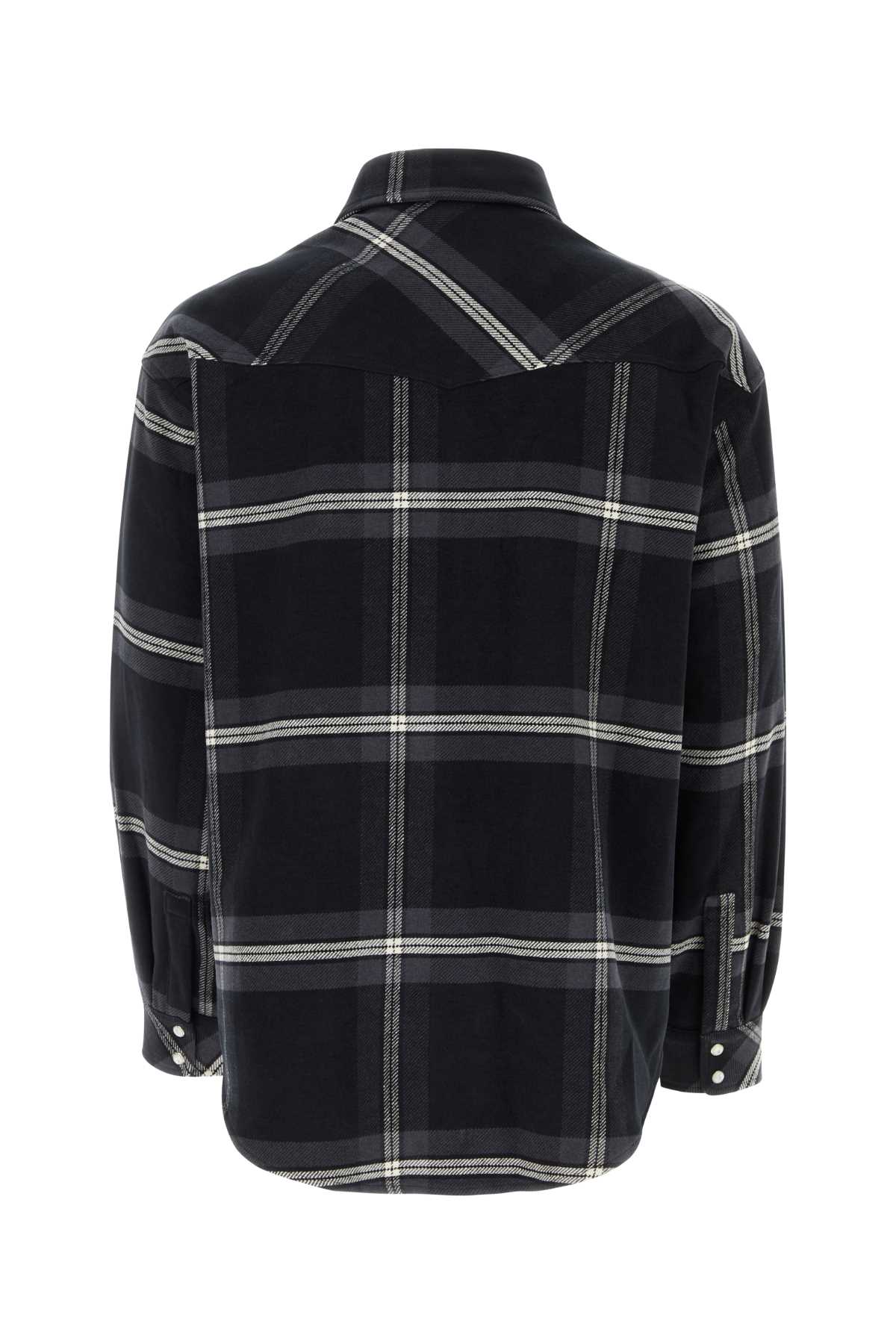 Shop Palm Angels Embroidered Flannel Shirt In Anthraciteoff
