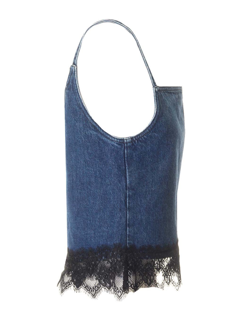 Shop Off-white Denim And Lace Top In Blue