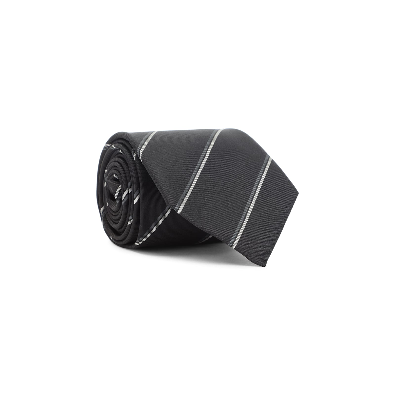 Saint Laurent Silk Tie With Subtle Diagonal Stripes In Black