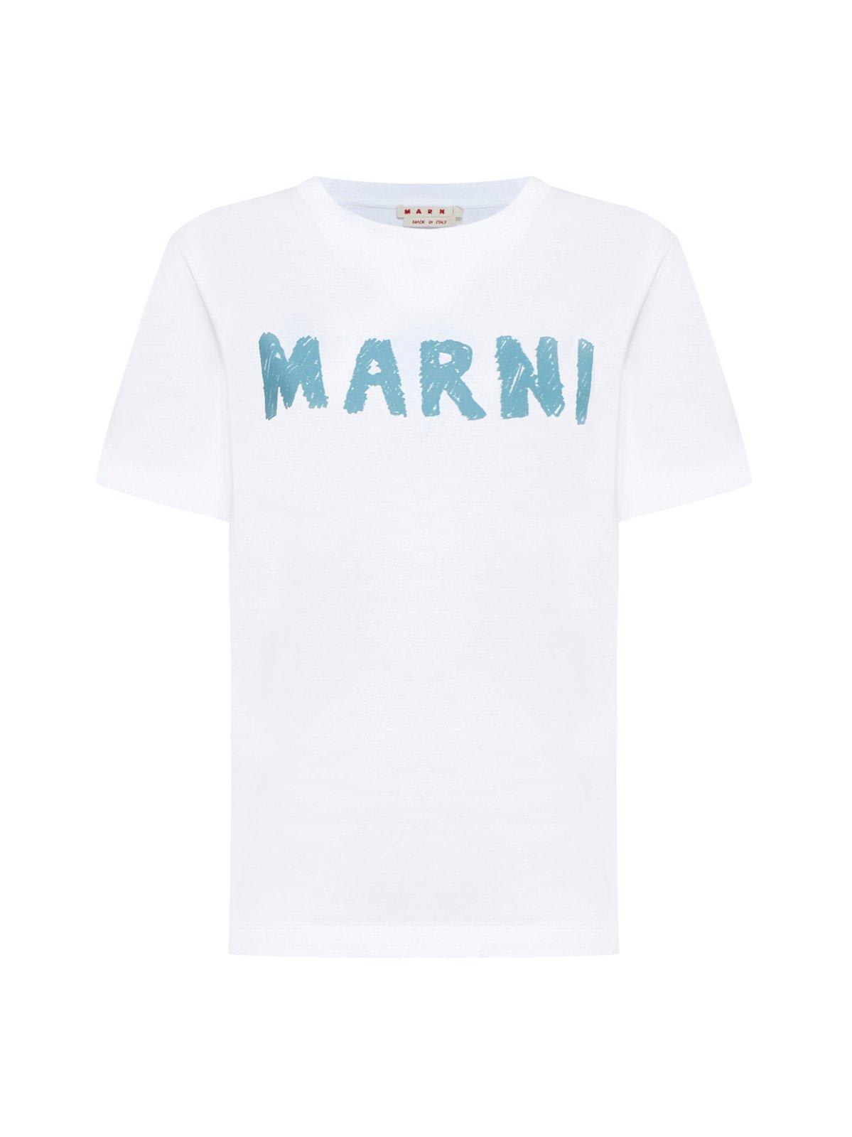 Shop Marni Crayon Logo Print T-shirt In Lily White