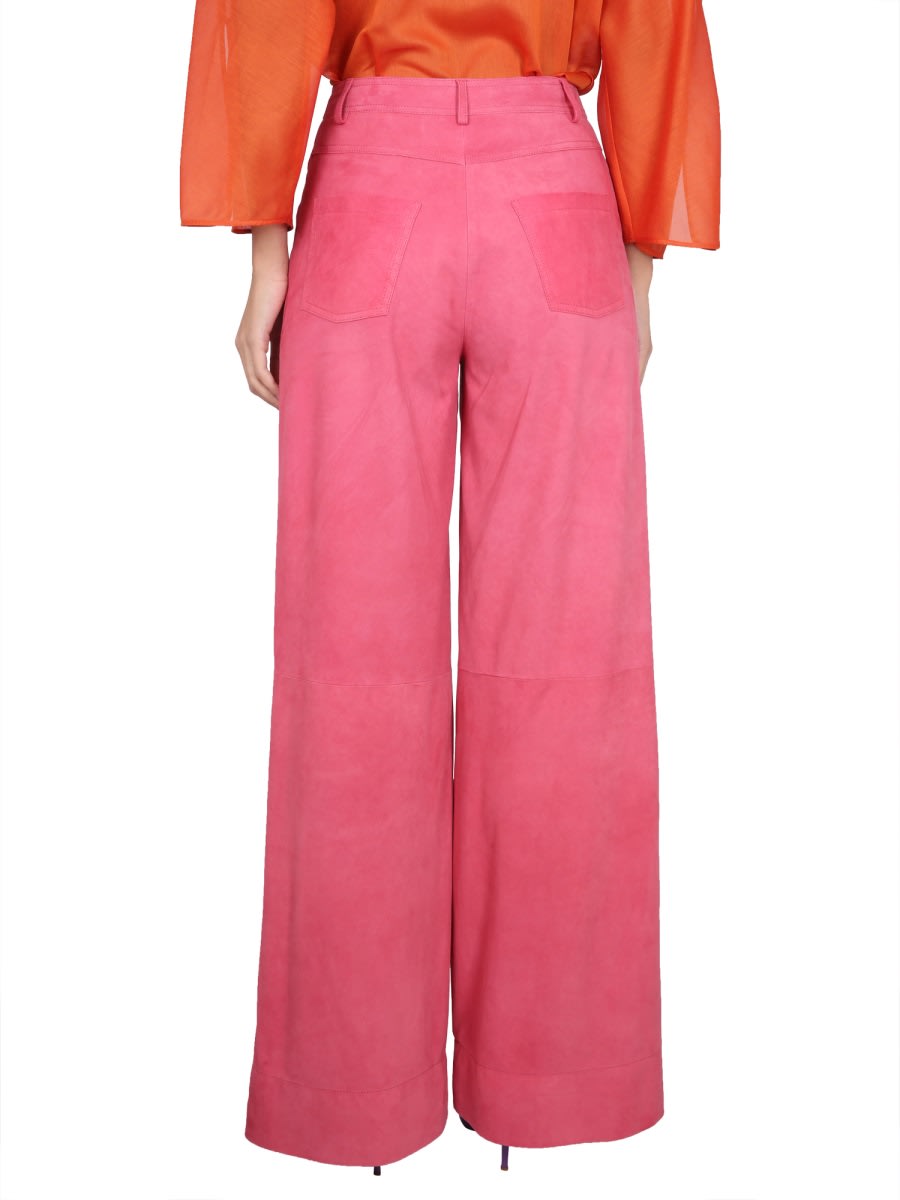 Alberta Ferretti Mid Waist Wide Suede Pants In Fuchsia