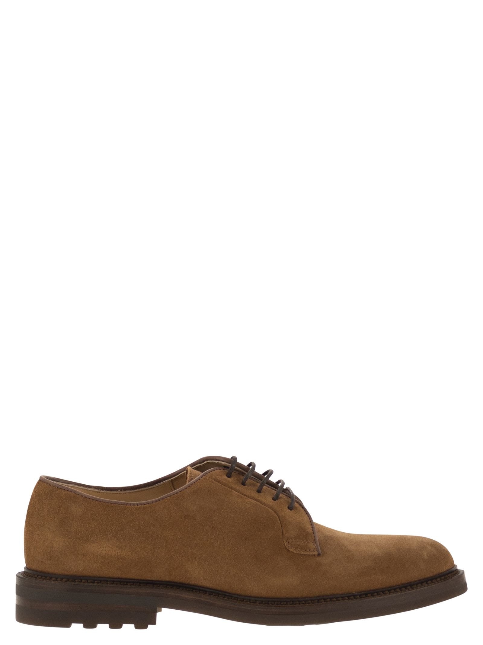 Shop Brunello Cucinelli Suede Derby In Hazelnut