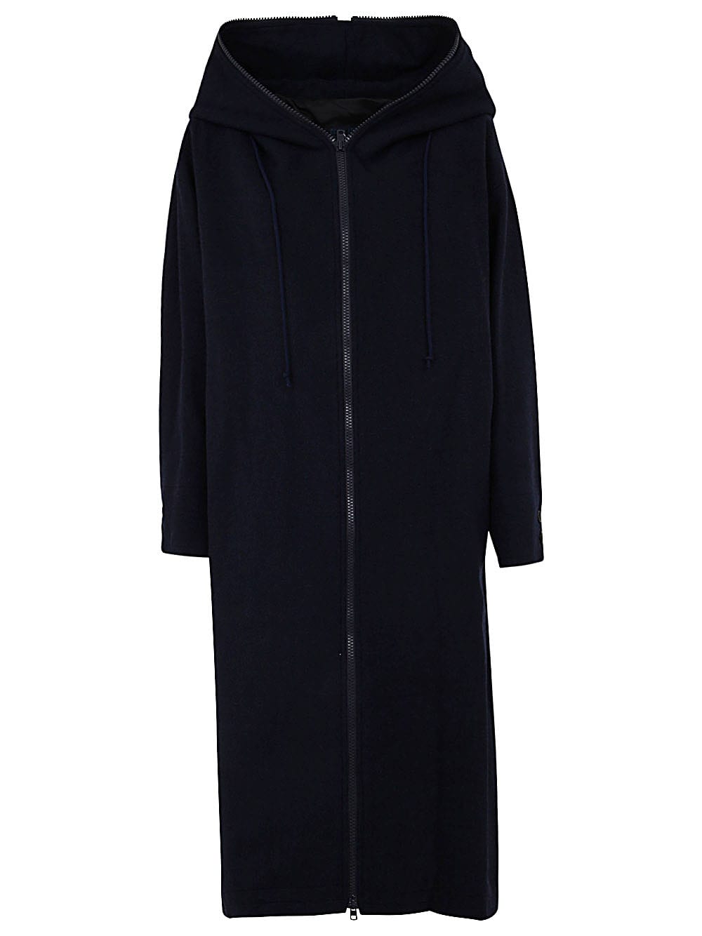 Yohji Yamamoto R Long Hoody C Zippered Coat In Navy