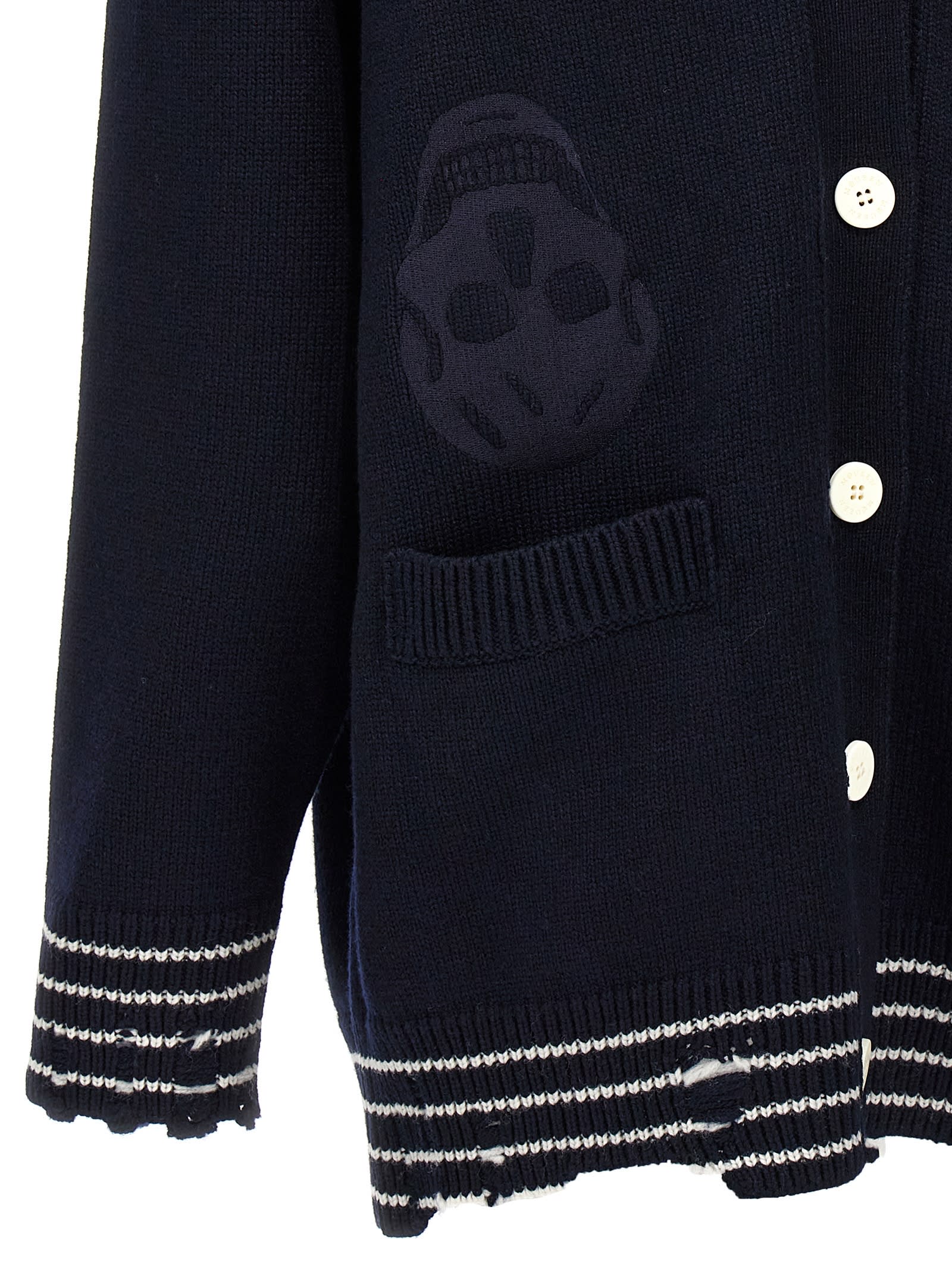 Shop Alexander Mcqueen Inverted Skull Cardigan In Blue