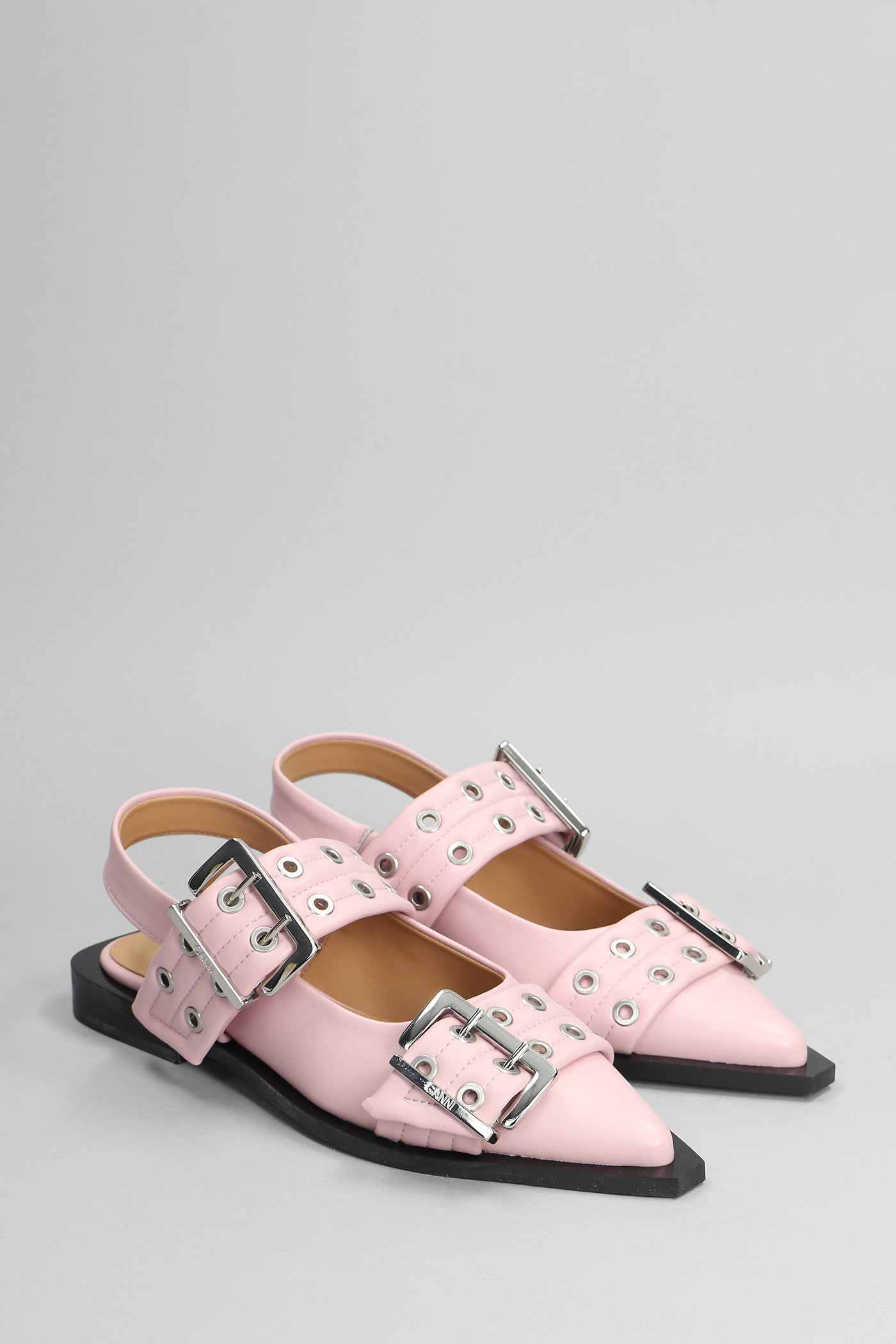 Shop Ganni Ballet Flats In Rose-pink Leather