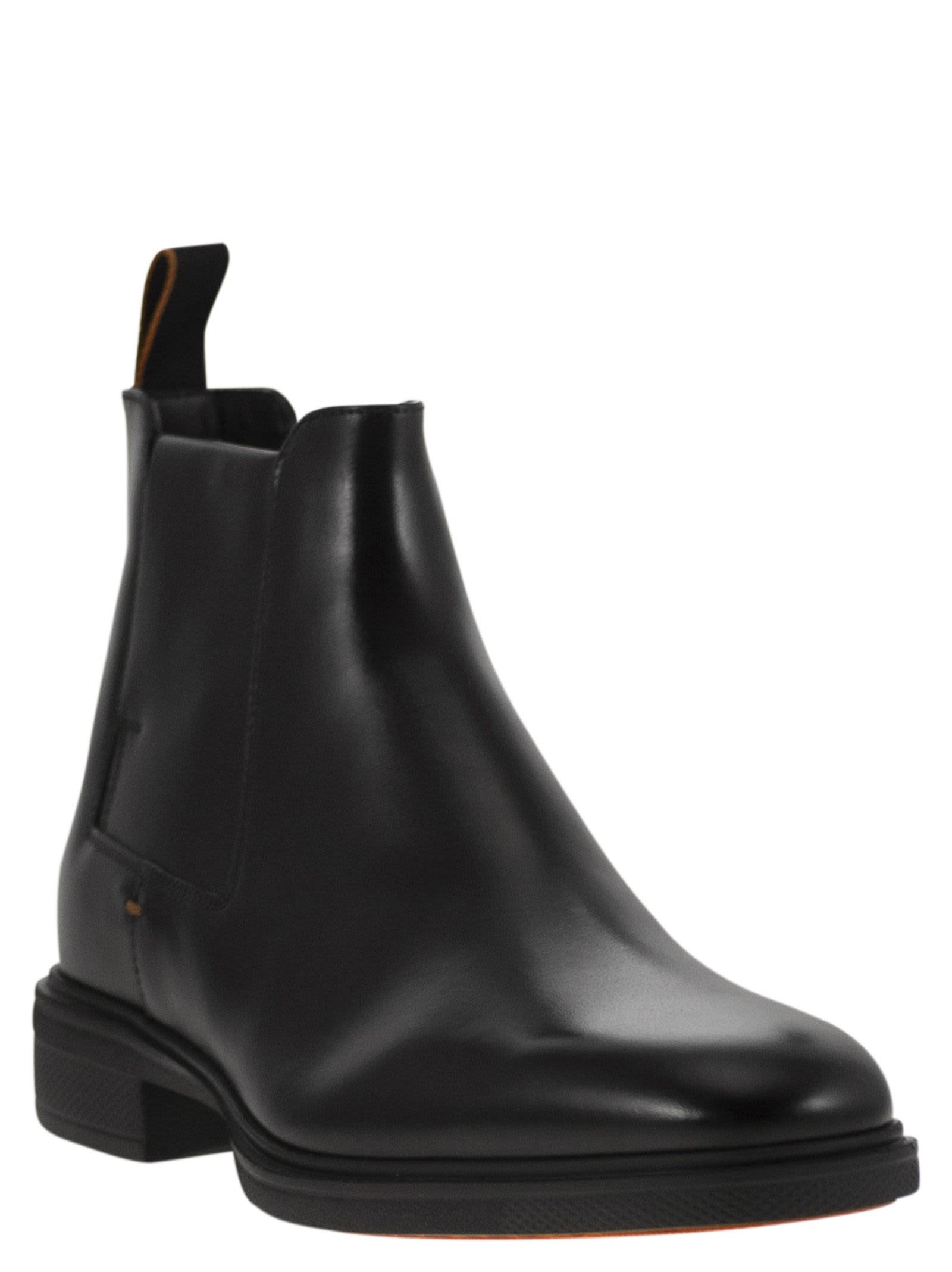 Shop Santoni Easy Leather Boot In Black