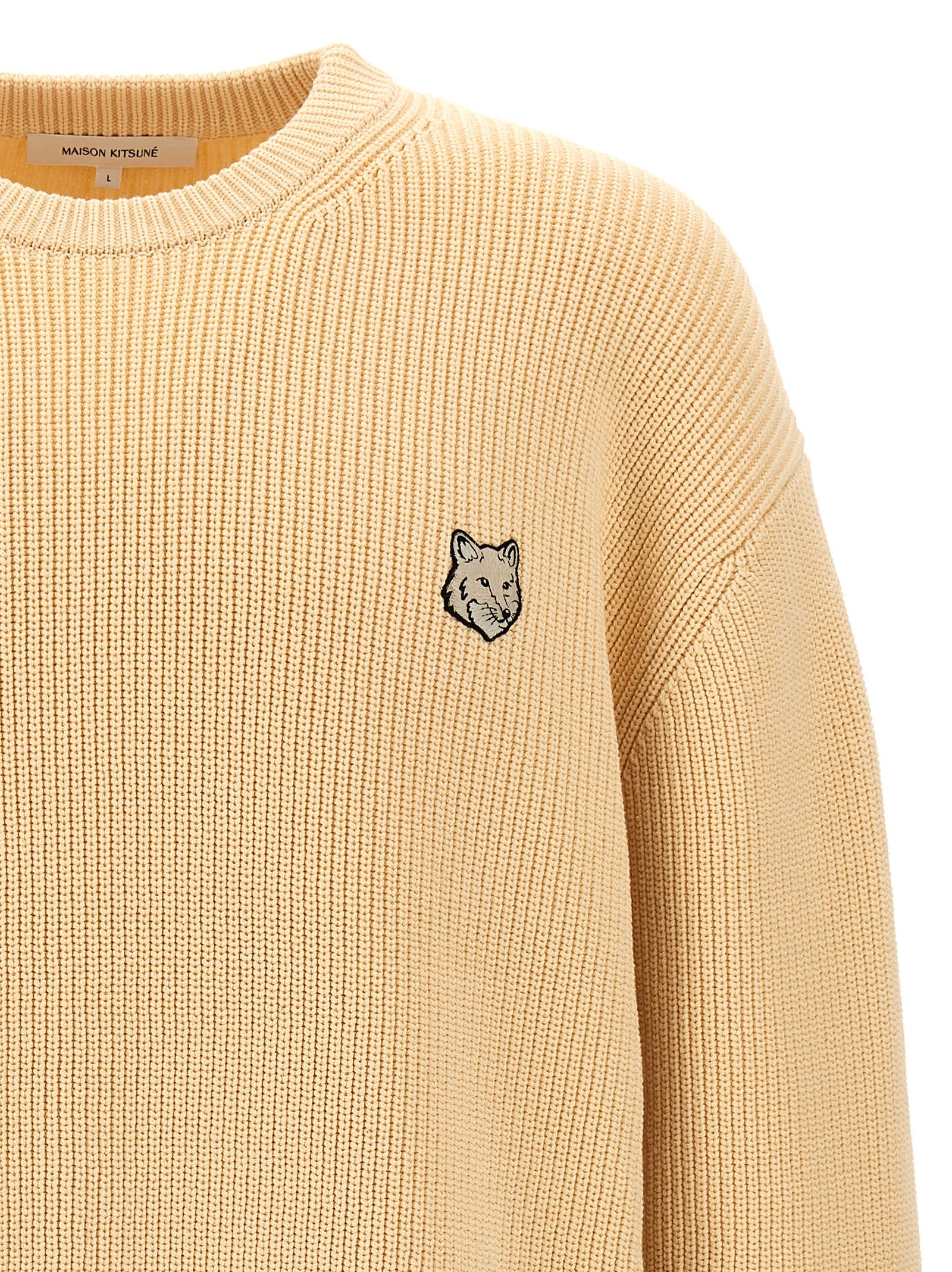Shop Maison Kitsuné Bold Fox Head Sweater In Beige