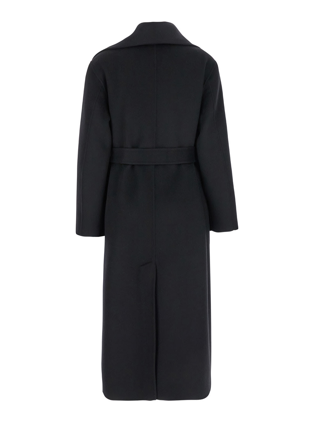 Shop P.a.r.o.s.h Long Double-breasted Black Coat With Tie-up Collar In Heavy Fabric Woman