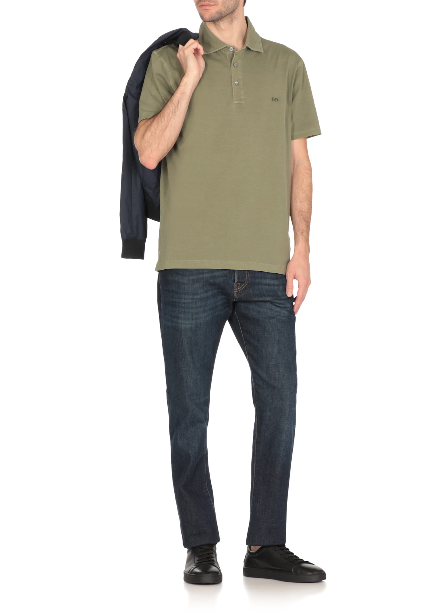 Fay Piquet Stretch Polo In Green