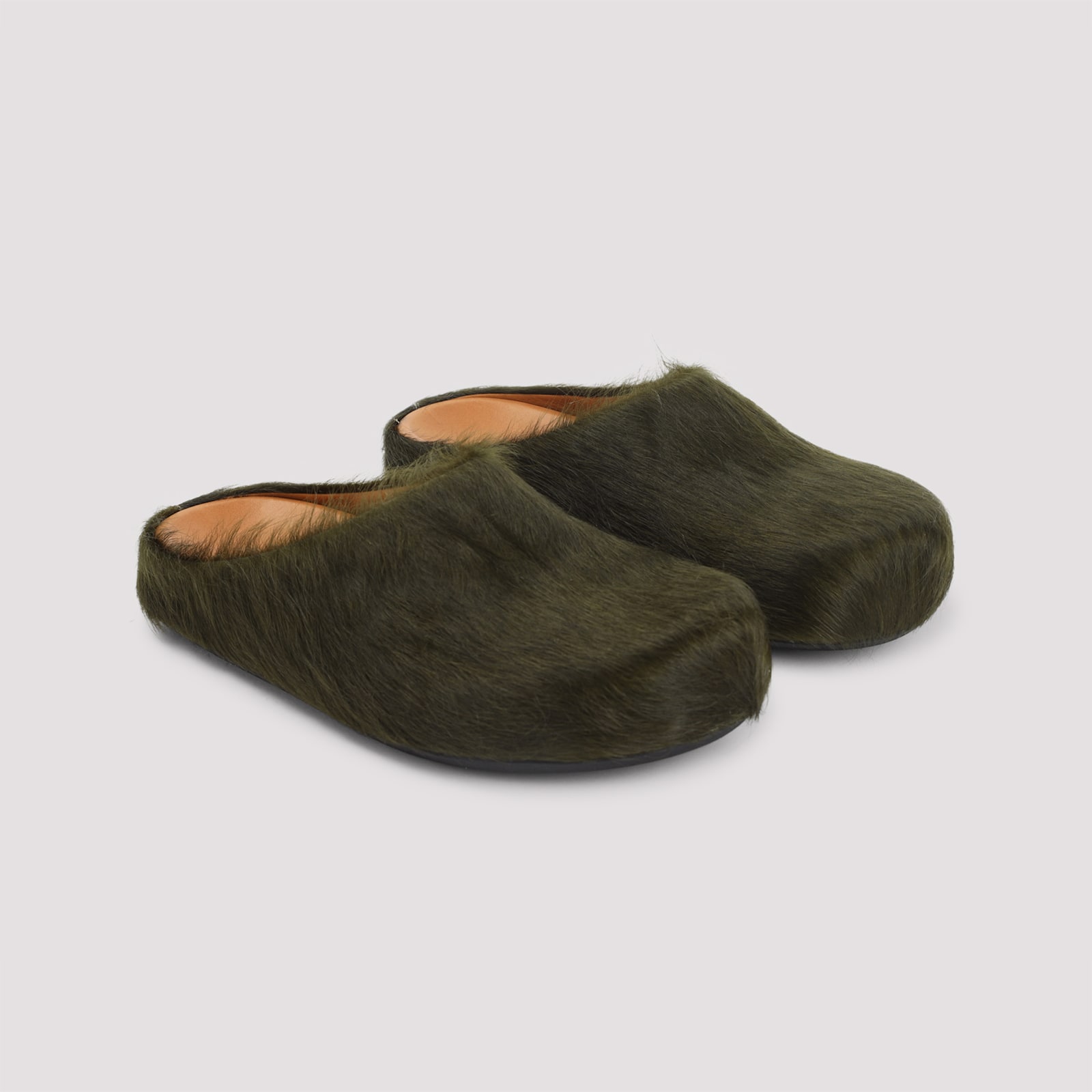Marni Deep Sage Calf Hair Fussbett Sabot Mules In Black