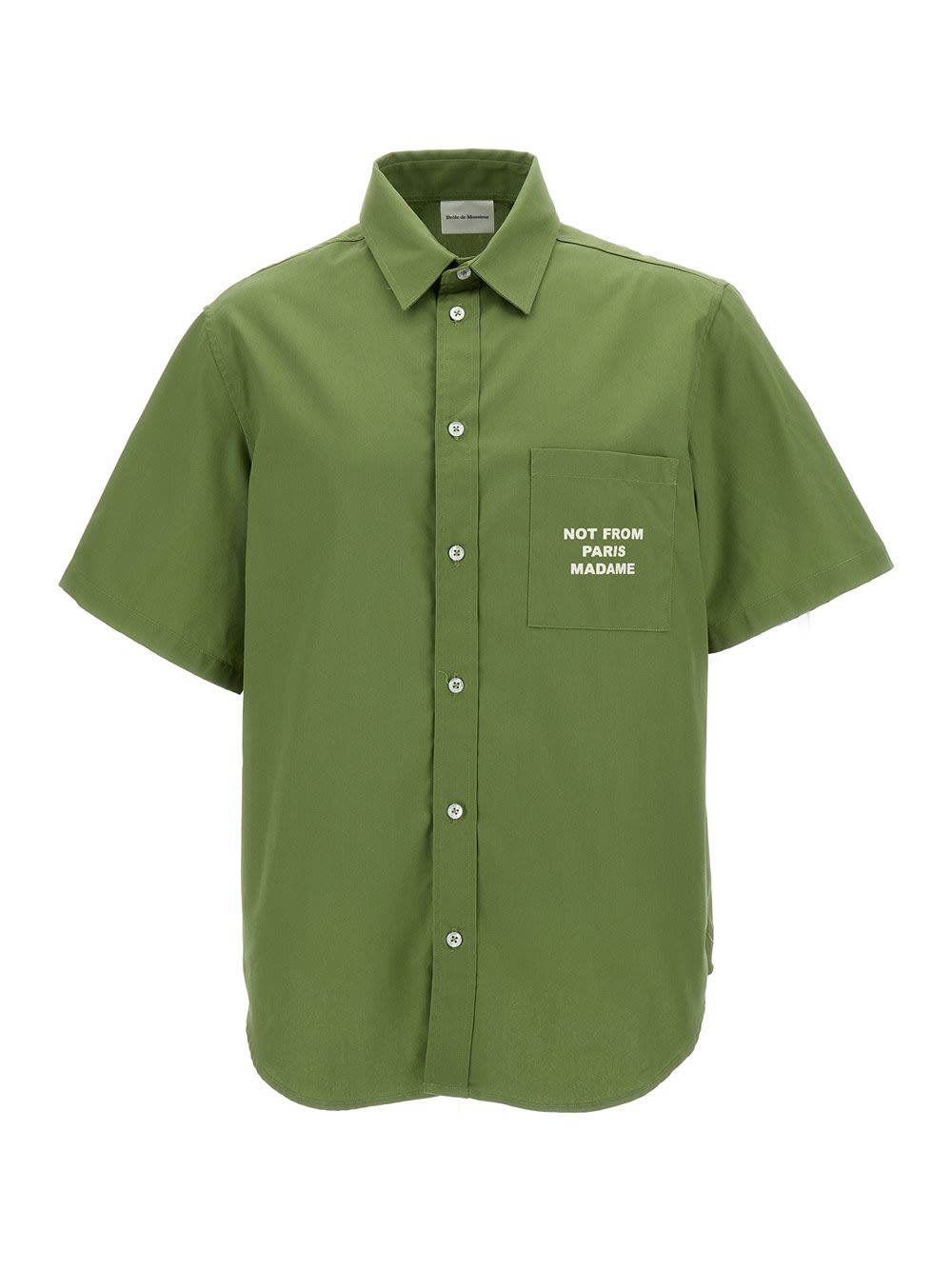 Shop Drôle De Monsieur Green Short Sleeve Shirt With Slogan Embroidery In Cotton Blend Man