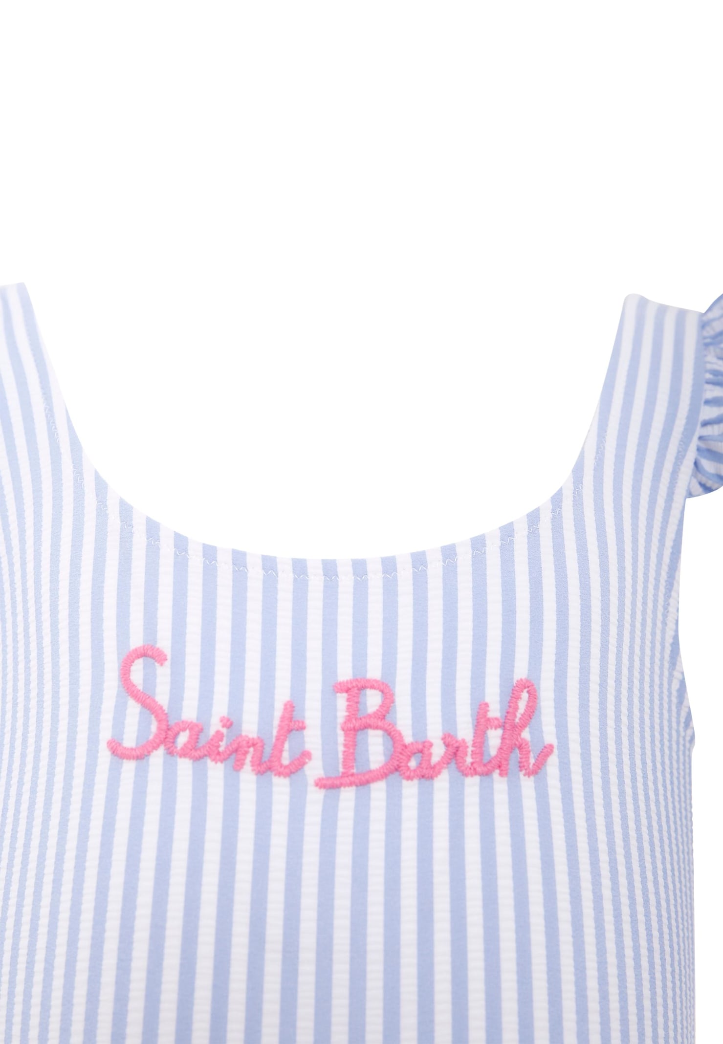 Mc2 Saint Barth Tilda Striped Ruffled Swimsuit In Blue