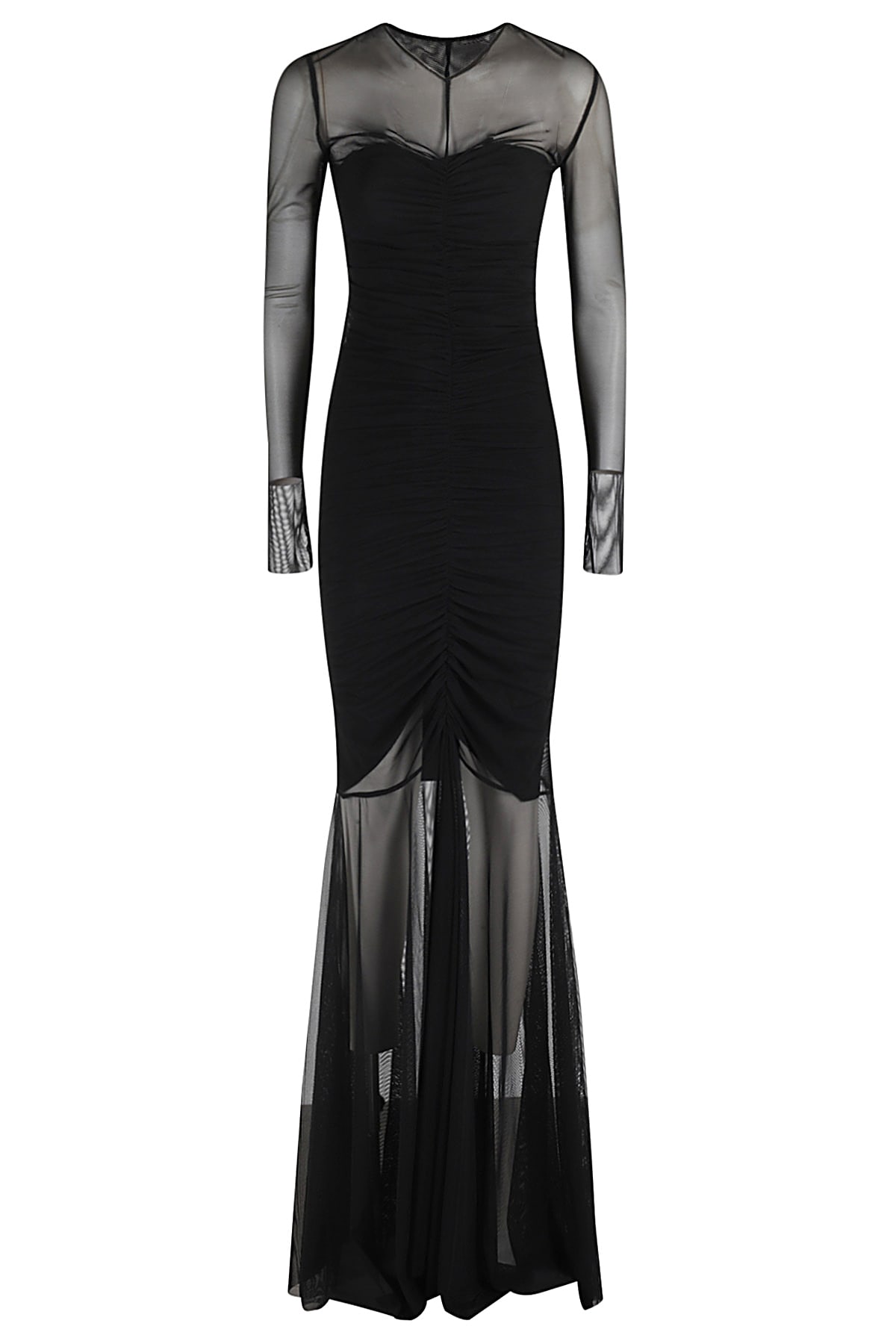 Shop Norma Kamali Ls V Neck Shirred Front Fishtail Gown In Black