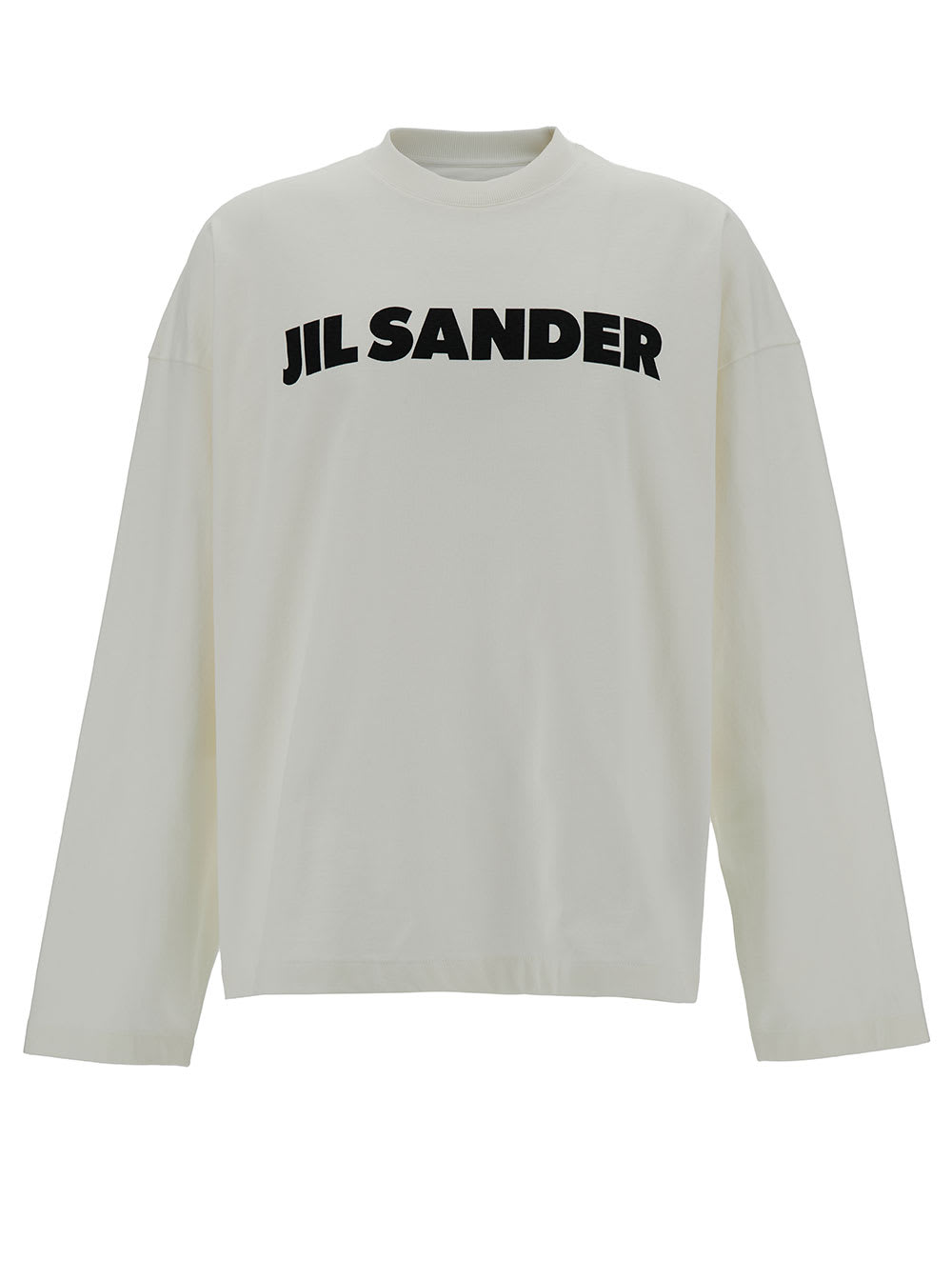 Jil Sander White Long Sleeve T-shirt With Contrasting Logo Print In Lightweight Cotton Man