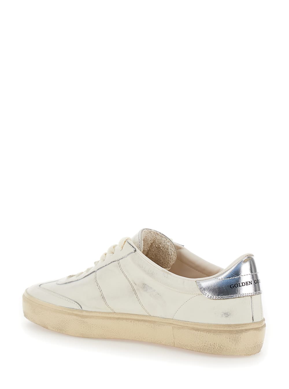 Shop Golden Goose Soul-star White Low Top Sneakers With Metallic Heel Tab In Leather Man