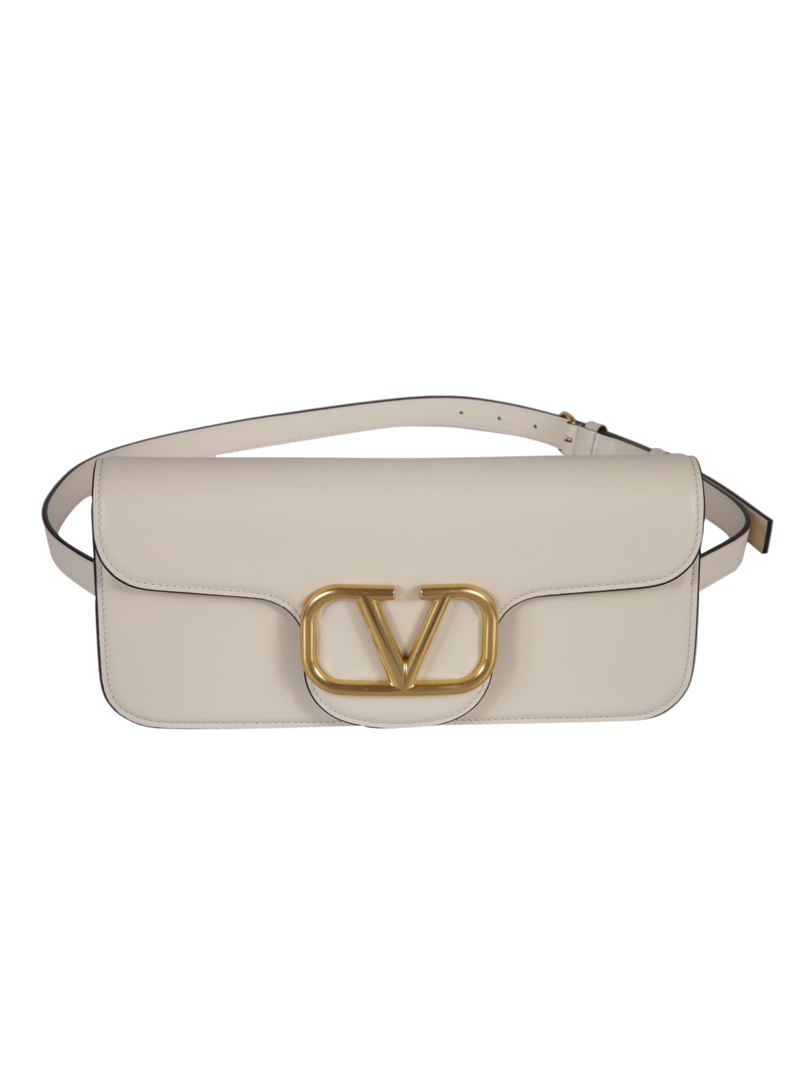 Valentino Garavani Logo Strap Flap Shoulder Bag In Light Ivory | ModeSens