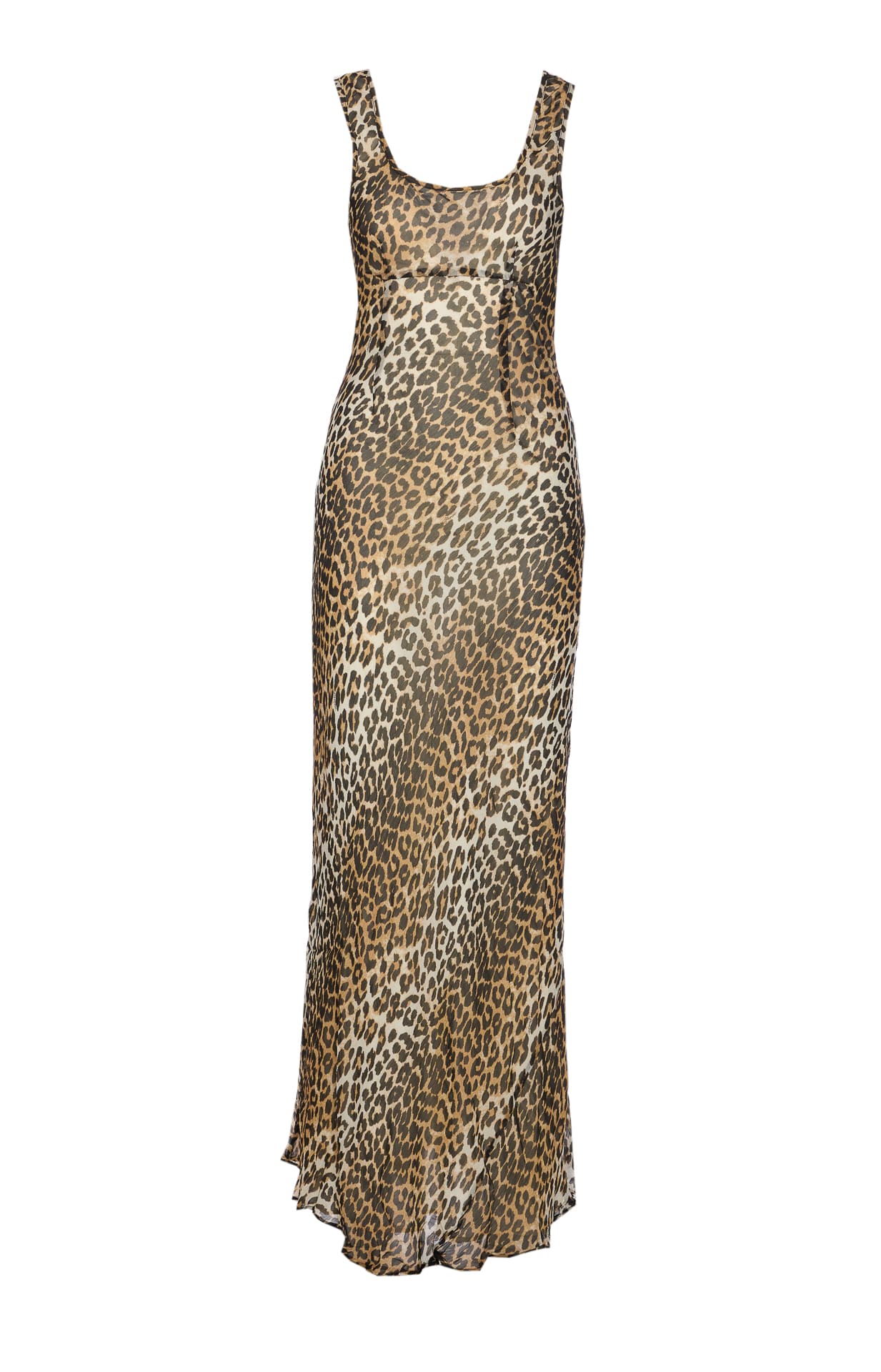 Ganni Animal Print Scoop Neckline Floor-length Dress In Animal Print