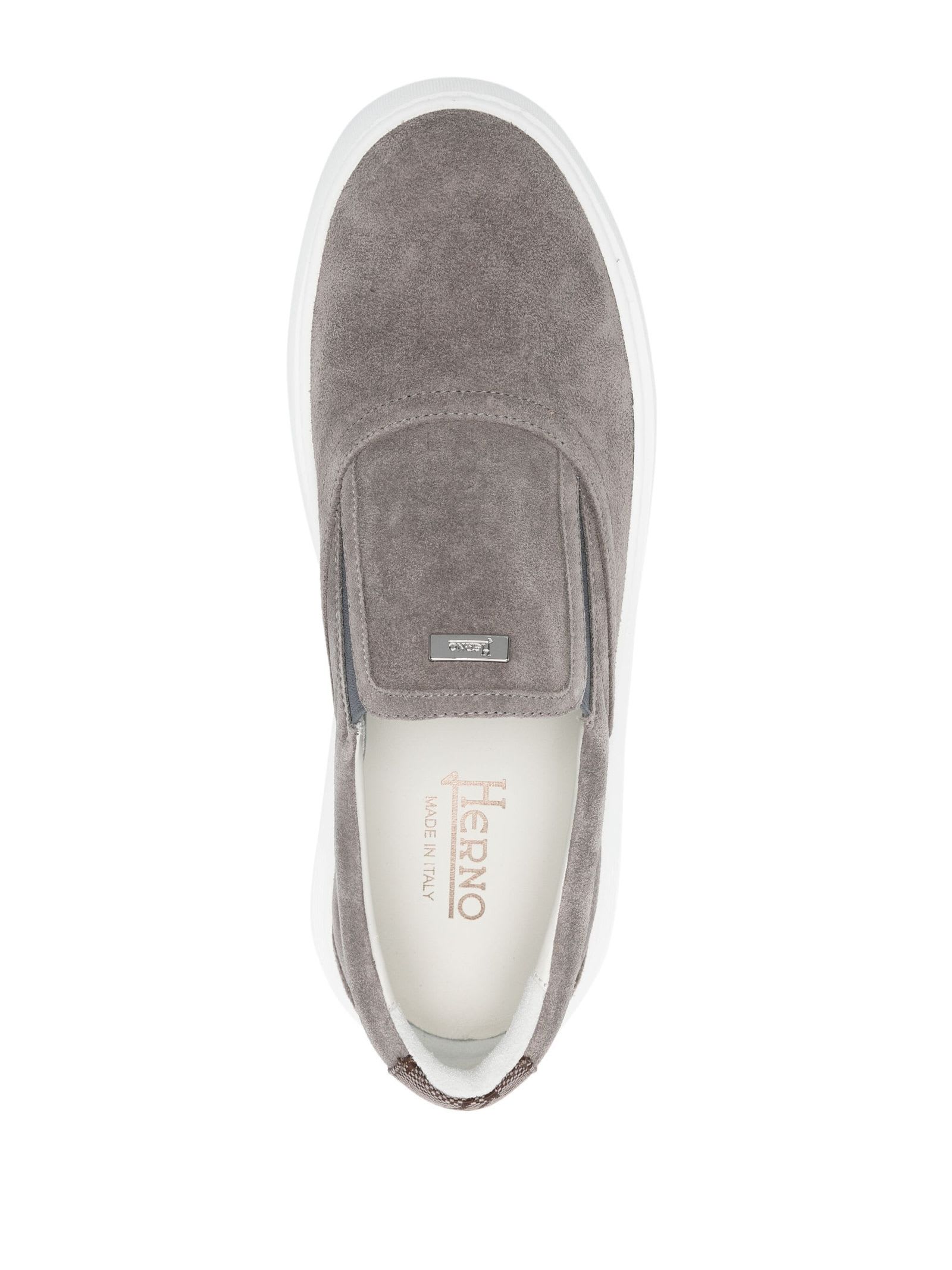 Shop Herno Grey Suede Sneakers