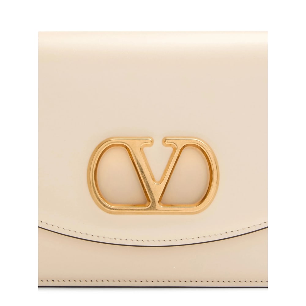 Valentino Leather Vlogo Signature Shoulder Bag In Neutral