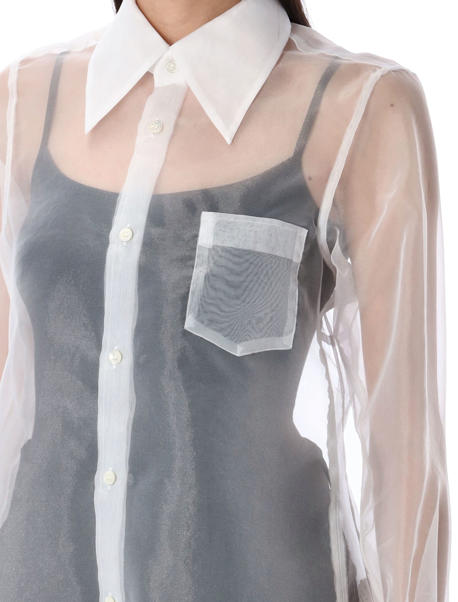 Comme Des Garçons Layered Wool Mesh And Tulle Shirt In White