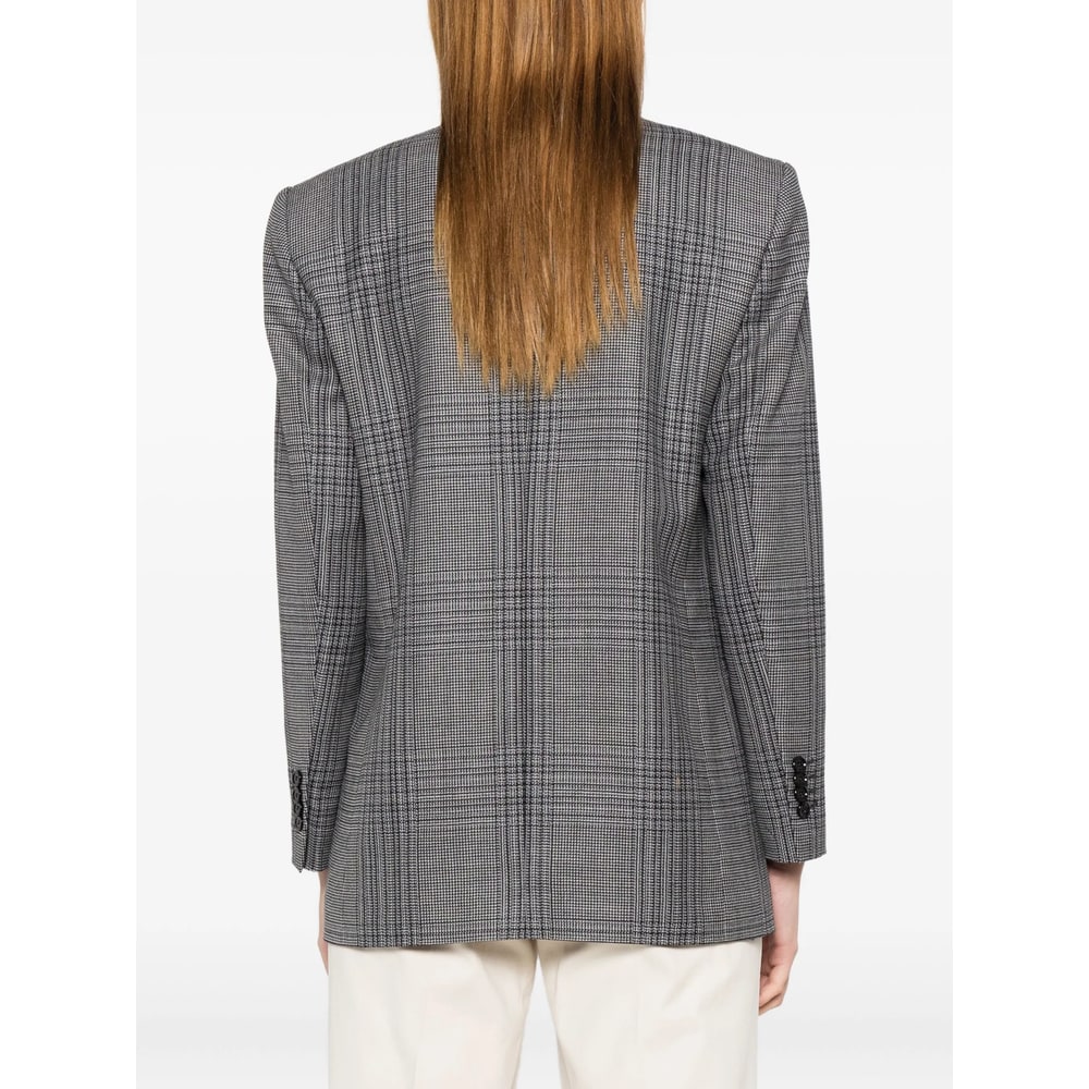 Lardini Double-breasted Checked Blazer In Gray