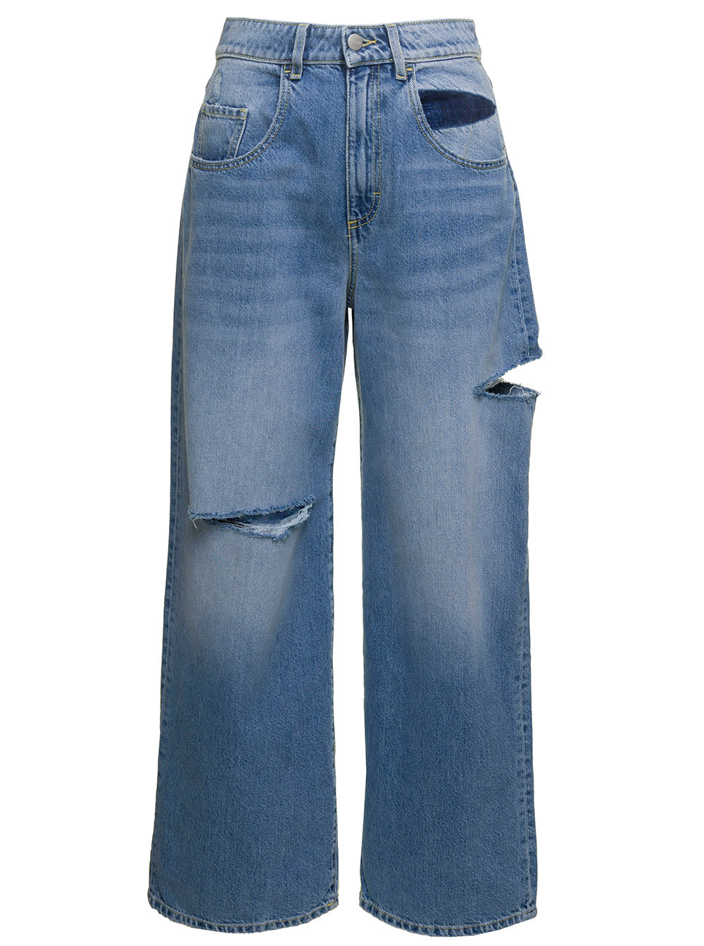 Icon Denim poppy Light Blue Five-pocket Jeans With Rips In Cotton Denim Woman