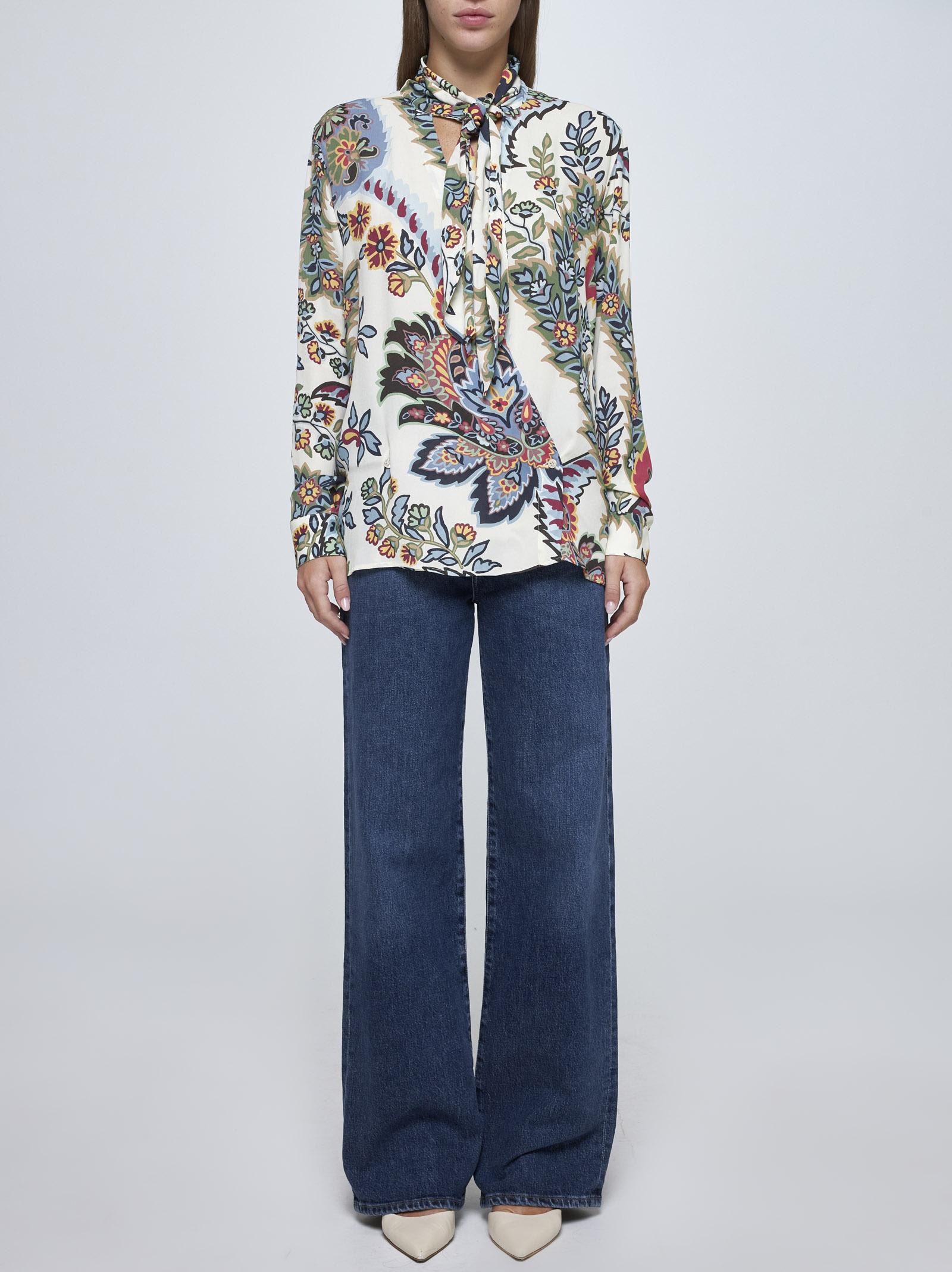 Shop Etro Floral Print Viscose Shirt In Beige