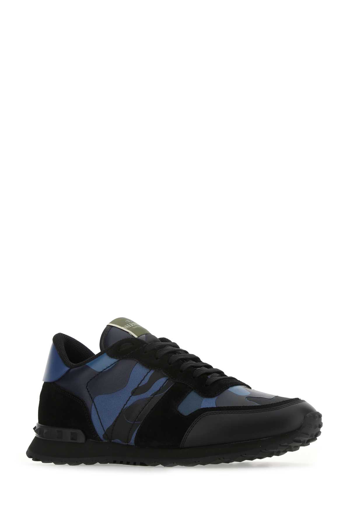 Shop Valentino Multicolor Fabric And Nappa Leather Rockrunner Camouflage Sneakers In Bluettemarineneroneronewbaltiquene