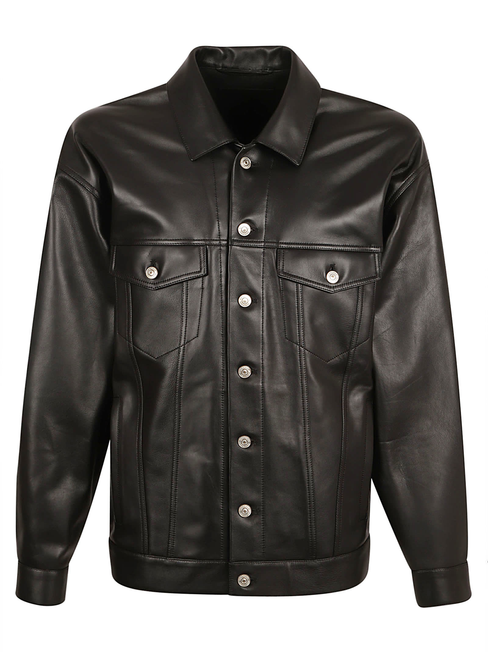 Balenciaga Buttoned Classic :leather Jacket In Black